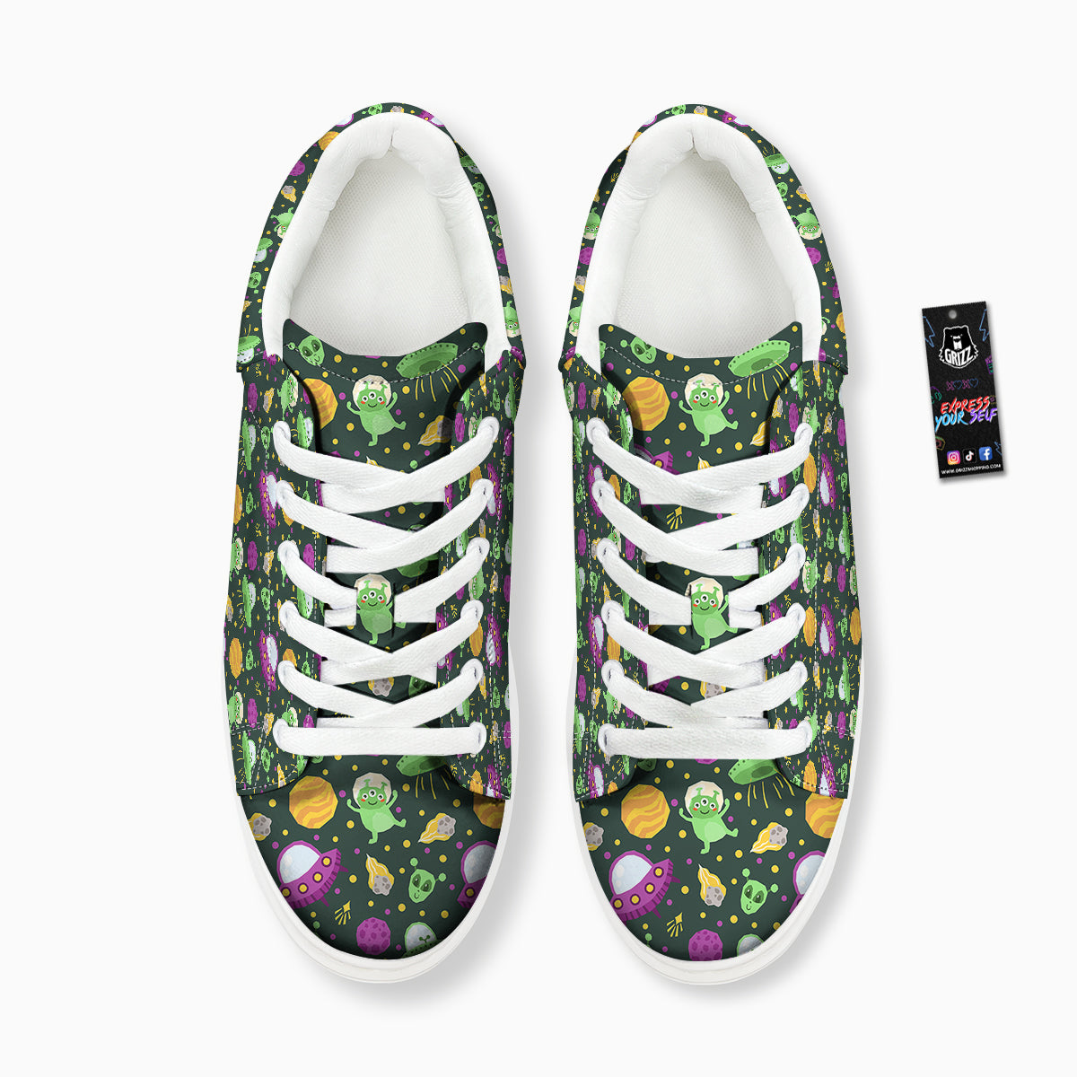 UFO Little Green Alien Print Pattern Platform Shoes-grizzshop