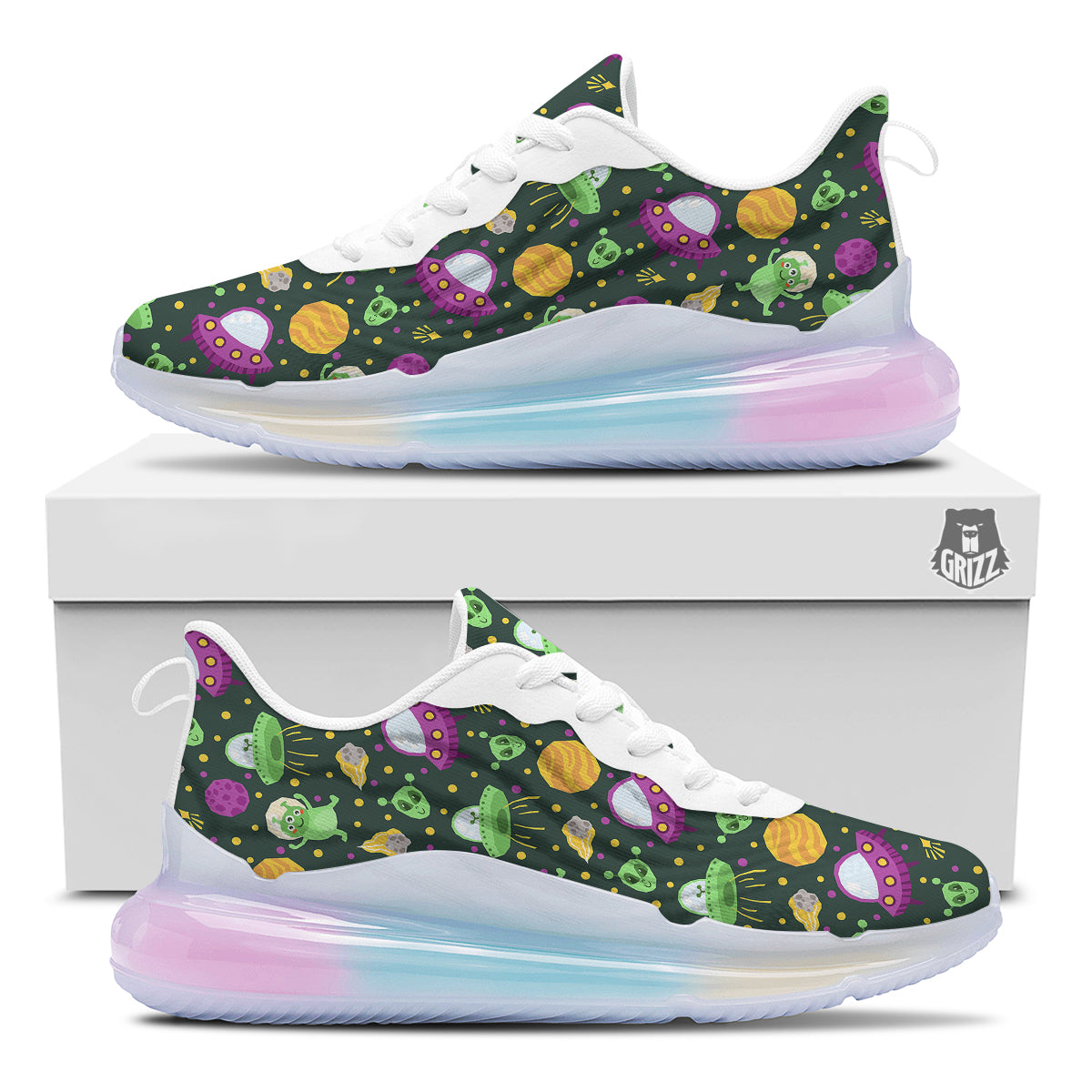 UFO Little Green Alien Print Pattern Running Sneakers-grizzshop