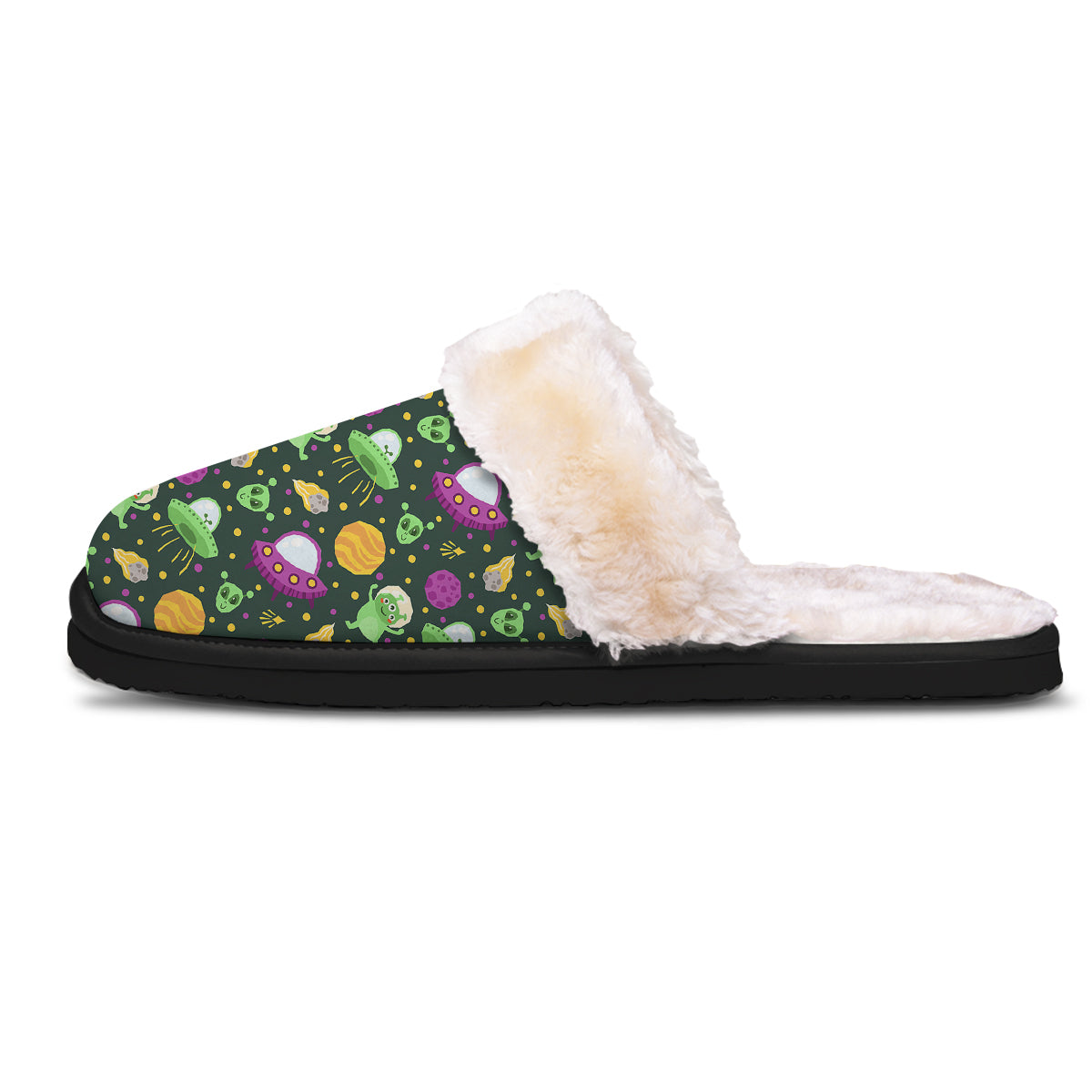 UFO Little Green Alien Print Pattern Slippers-grizzshop