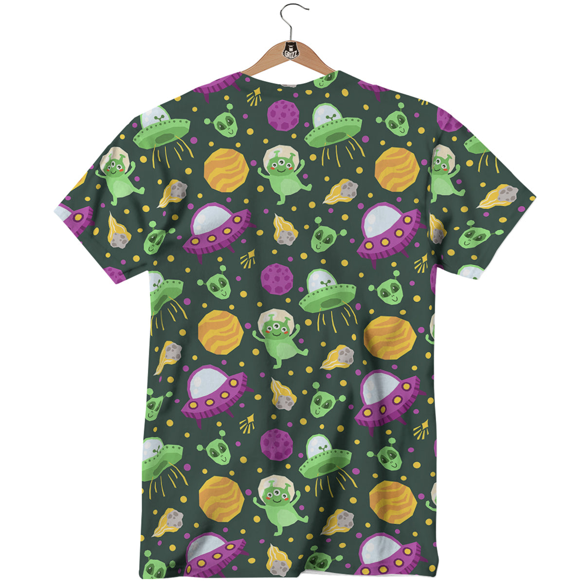 UFO Little Green Alien Print Pattern T-Shirt-grizzshop