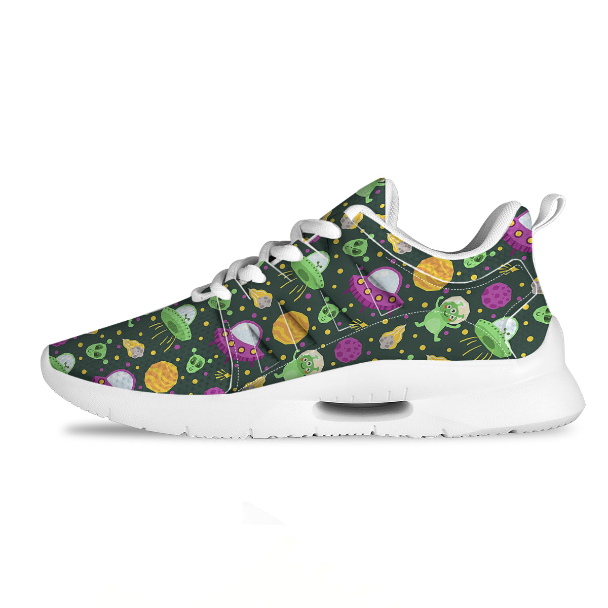 UFO Little Green Alien Print Pattern Tennis Shoes-grizzshop