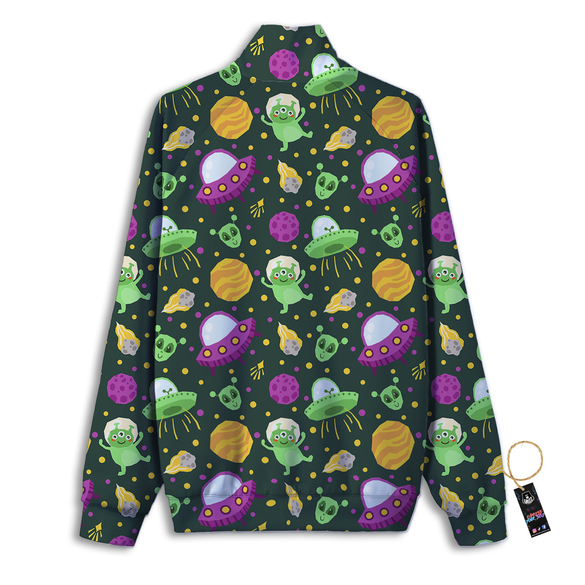 UFO Little Green Alien Print Pattern Track Jacket-grizzshop