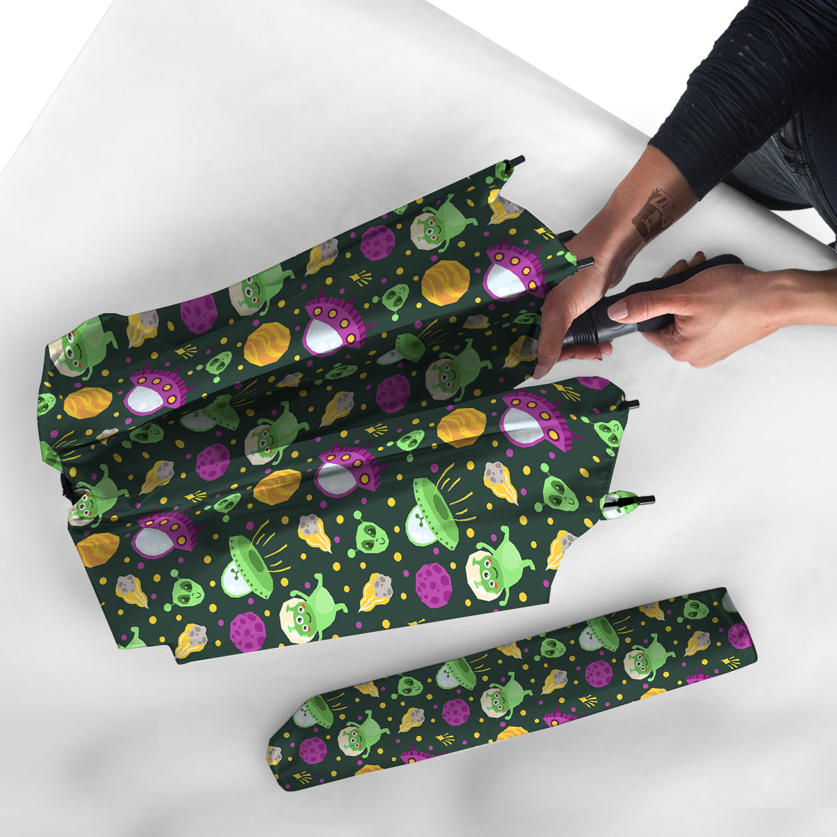 UFO Little Green Alien Print Pattern Umbrella-grizzshop