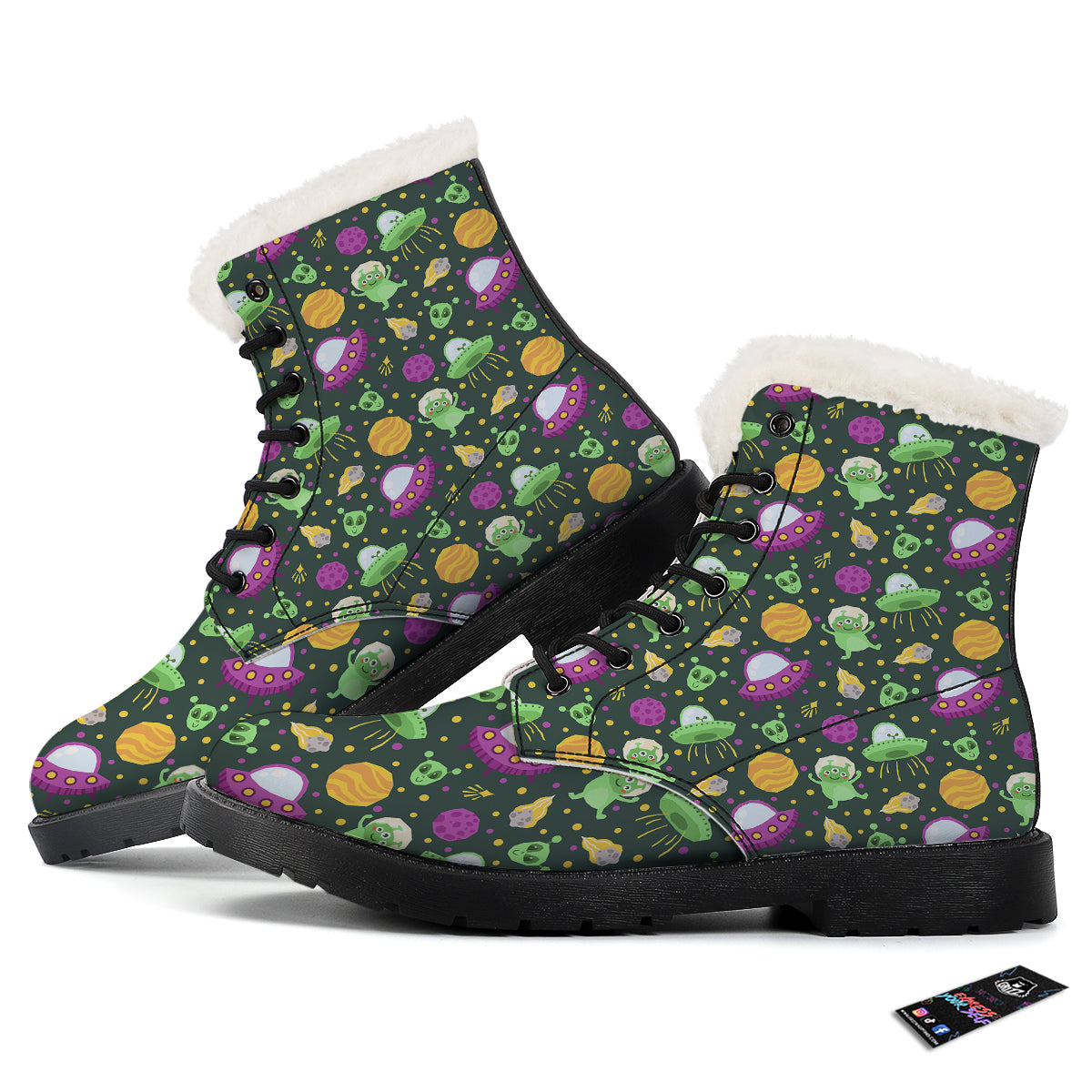 UFO Little Green Alien Print Pattern Winter Boots-grizzshop