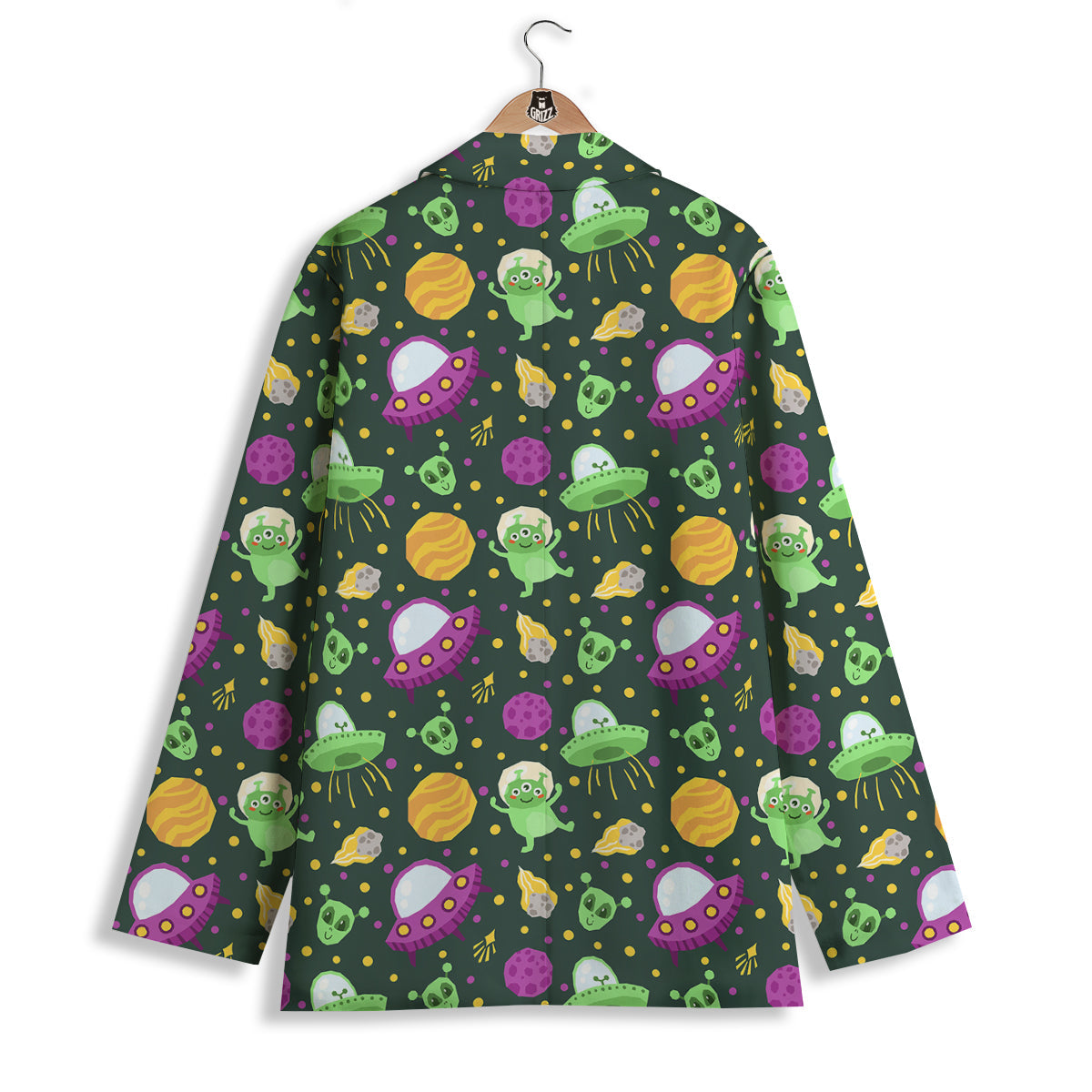 UFO Little Green Alien Print Pattern Women's Blazer-grizzshop