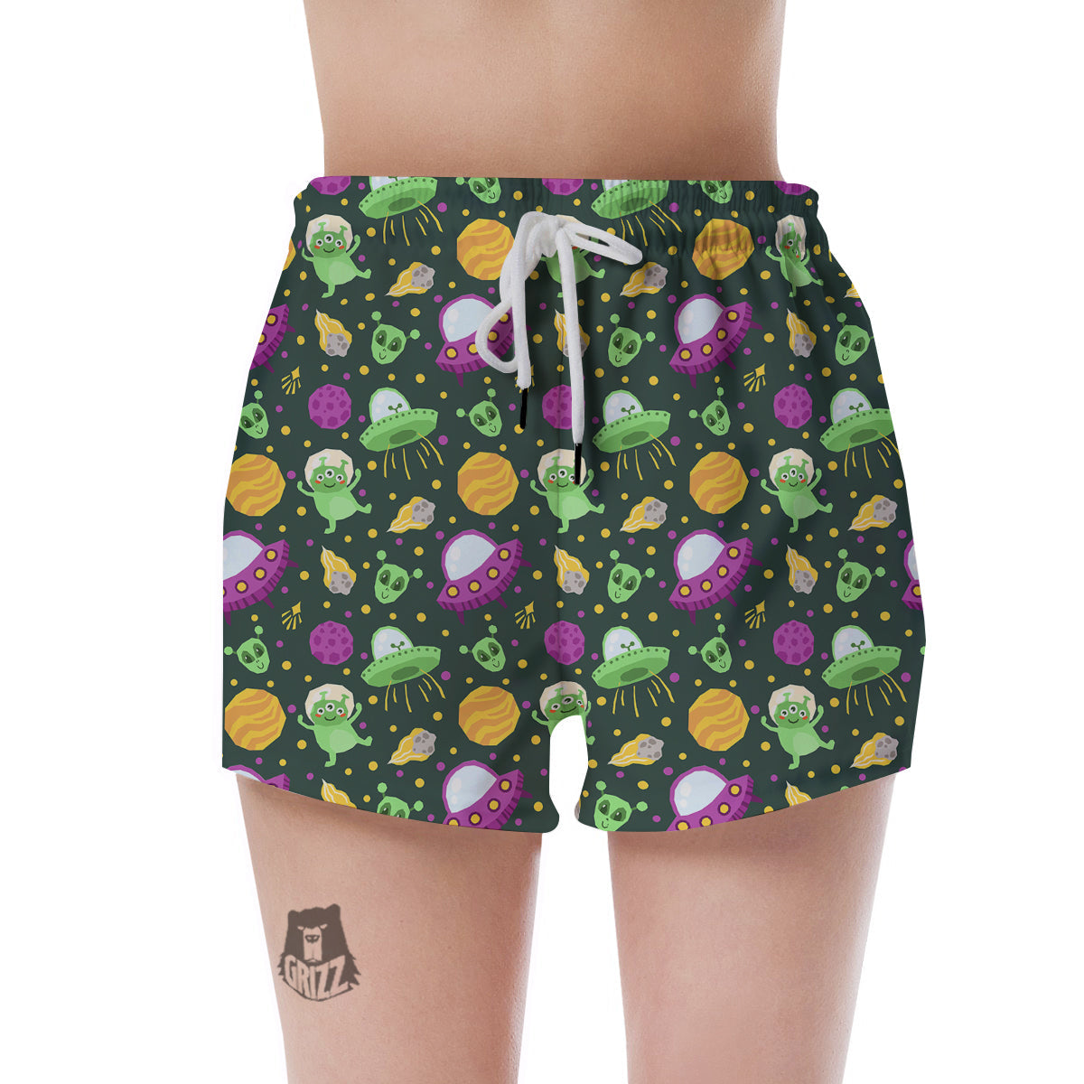 UFO Little Green Alien Print Pattern Women's Shorts-grizzshop