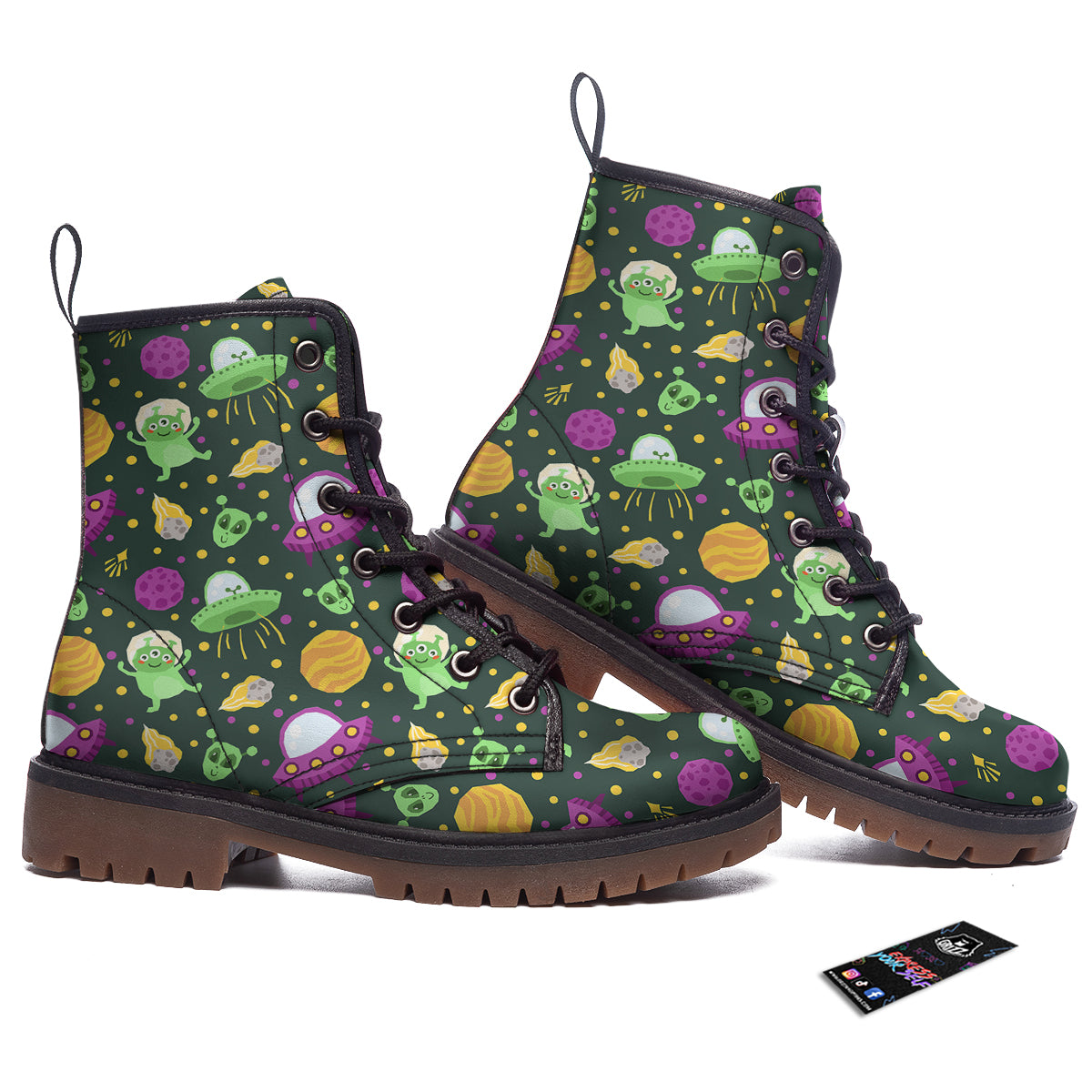 UFO Little Green Alien Print Pattern Work Boots-grizzshop