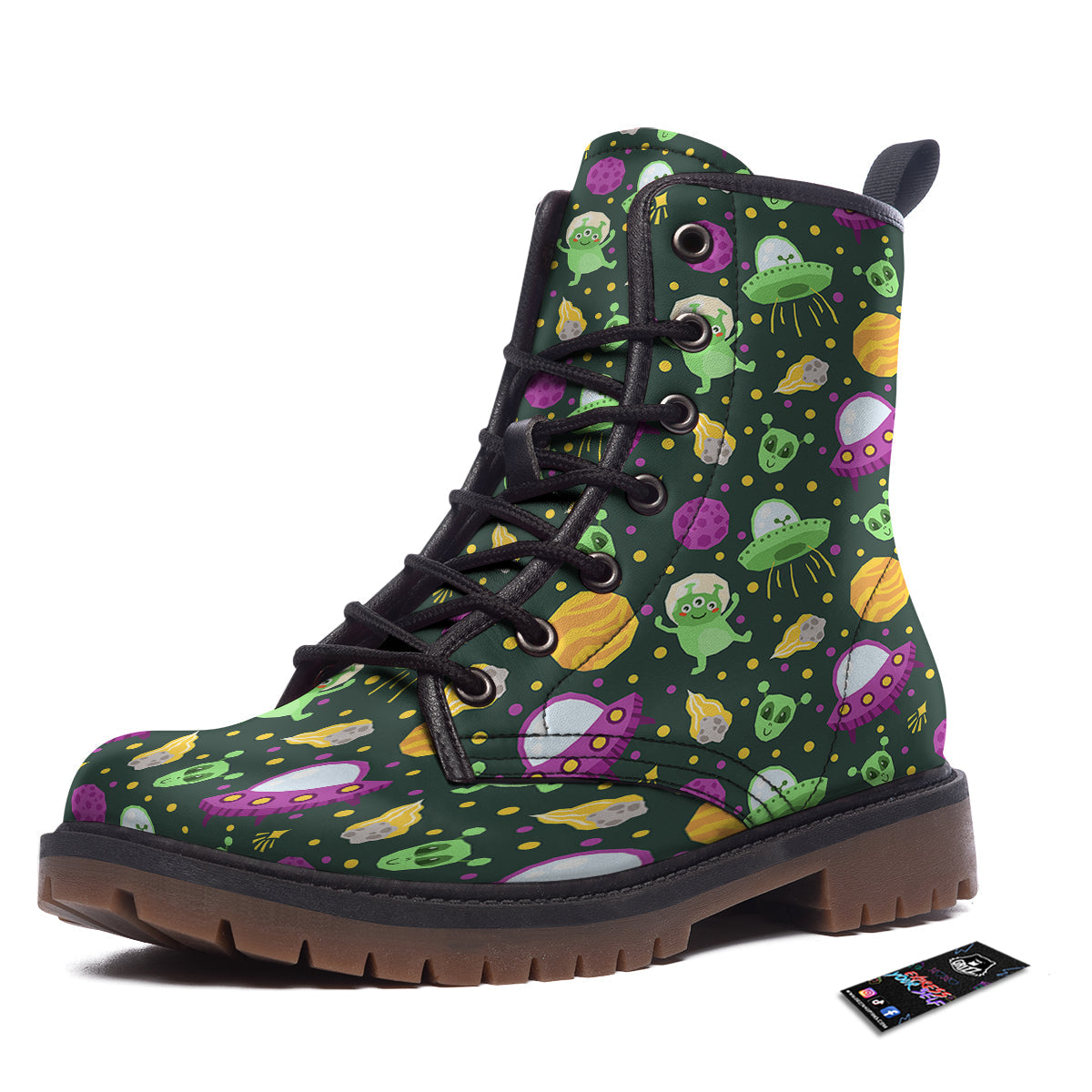 UFO Little Green Alien Print Pattern Work Boots-grizzshop