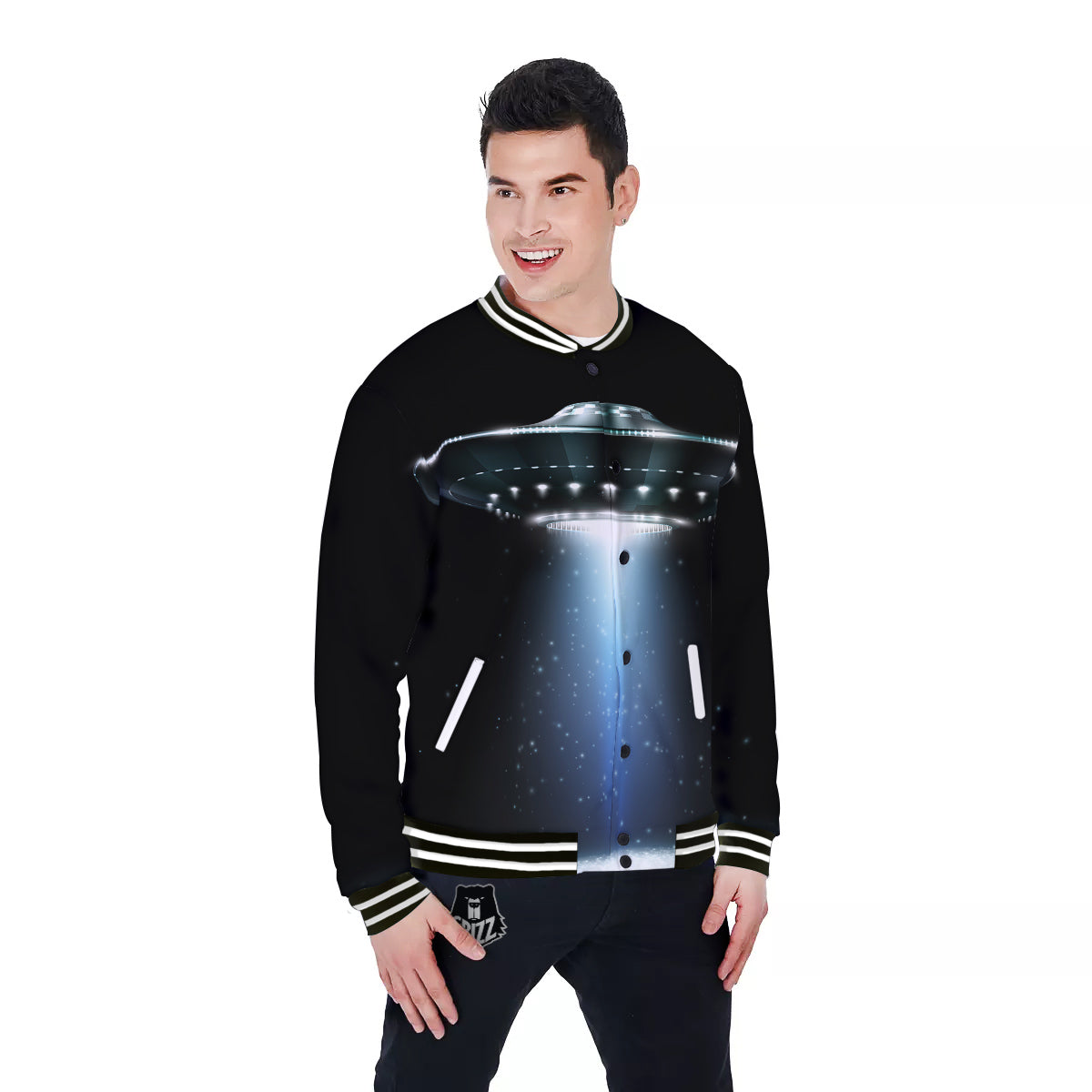 UFO Night Dark Print Baseball Jacket-grizzshop