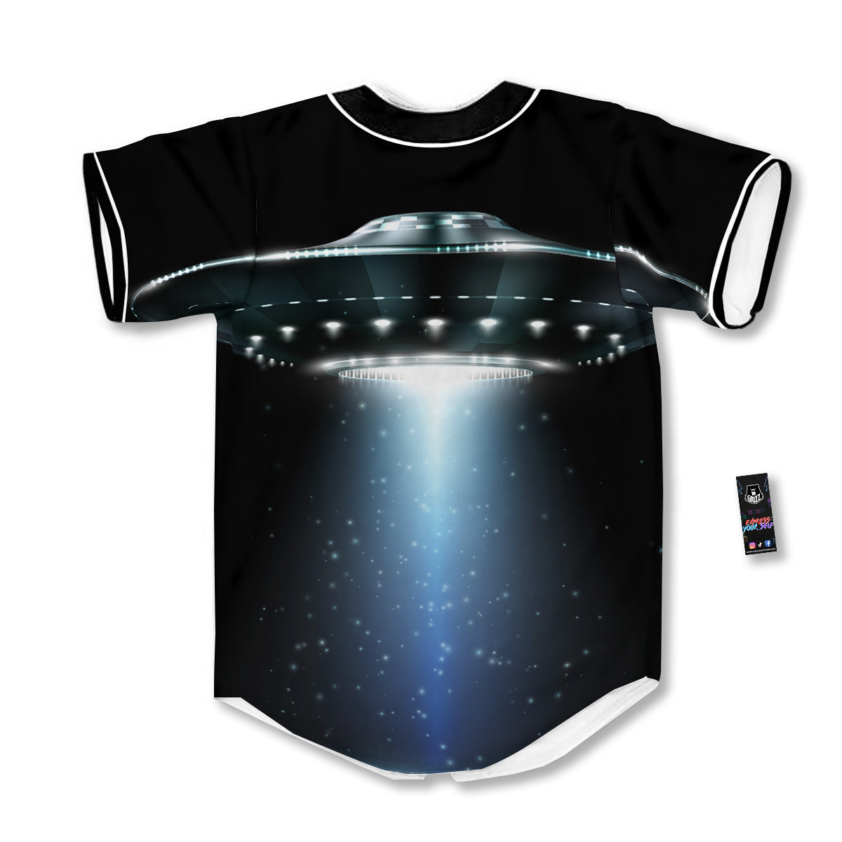 UFO Night Dark Print Baseball Jersey-grizzshop