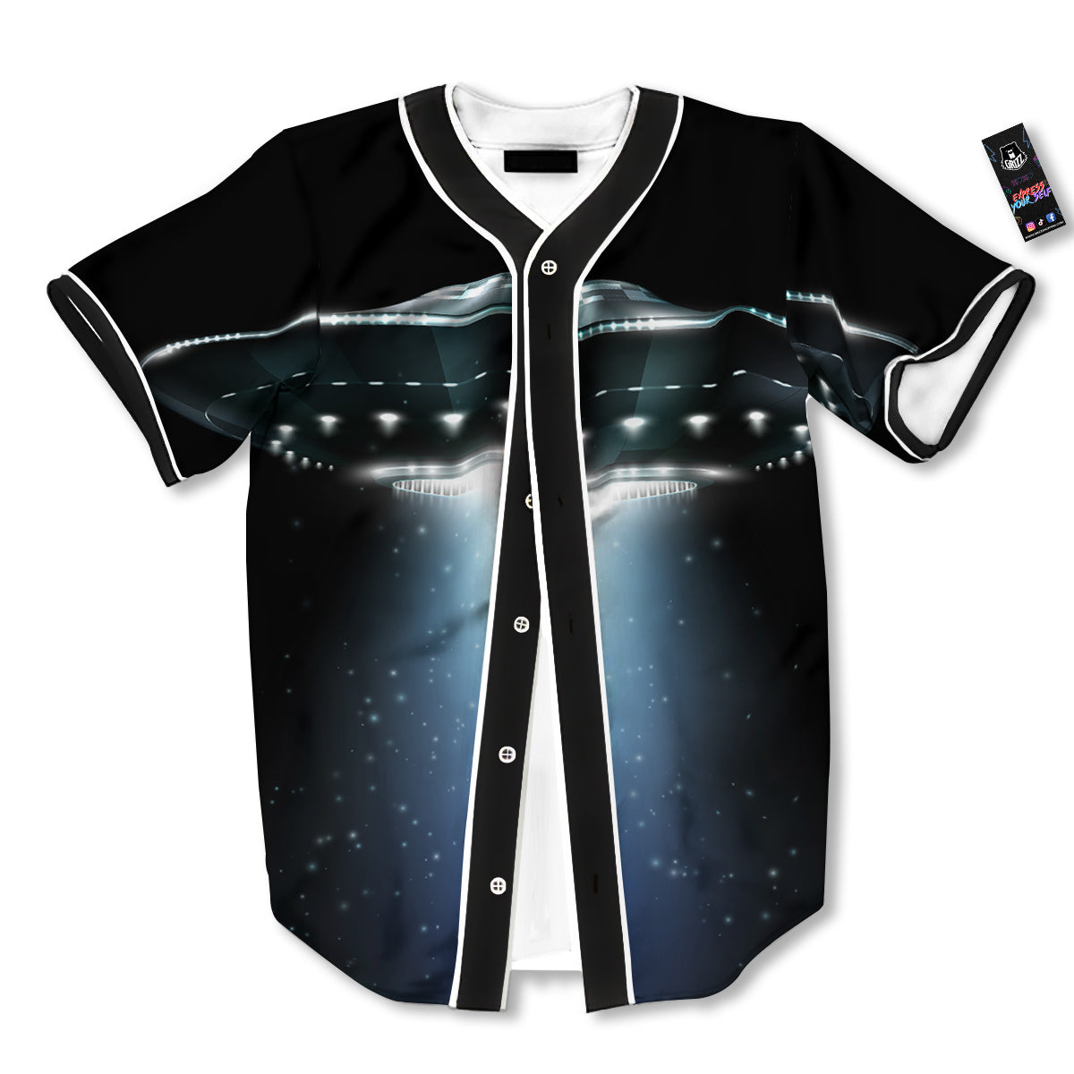 UFO Night Dark Print Baseball Jersey-grizzshop