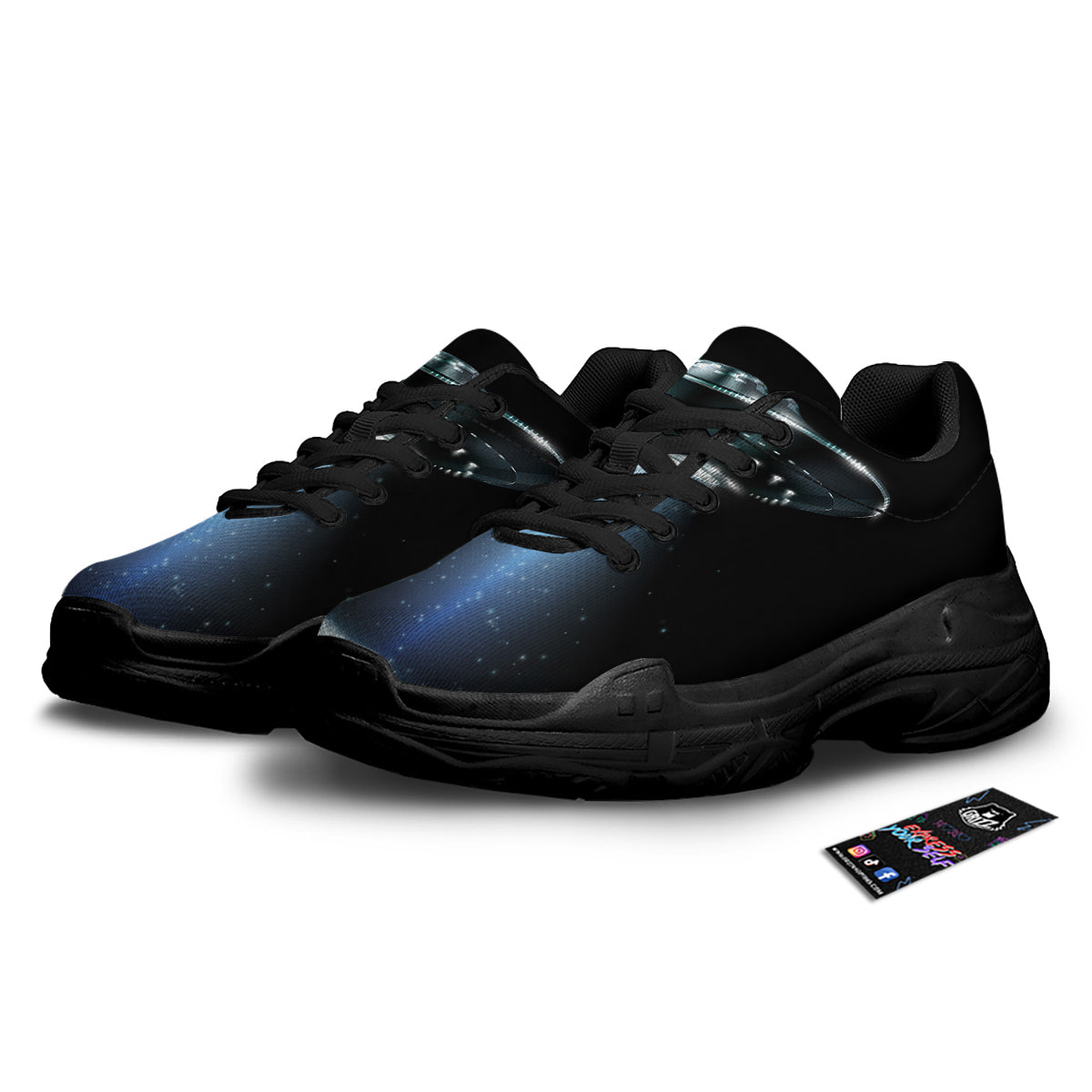 UFO Night Dark Print Black Chunky Shoes-grizzshop