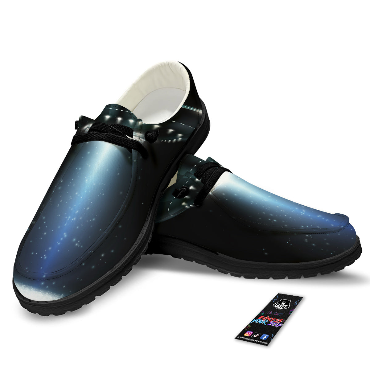 UFO Night Dark Print Black Loafers-grizzshop