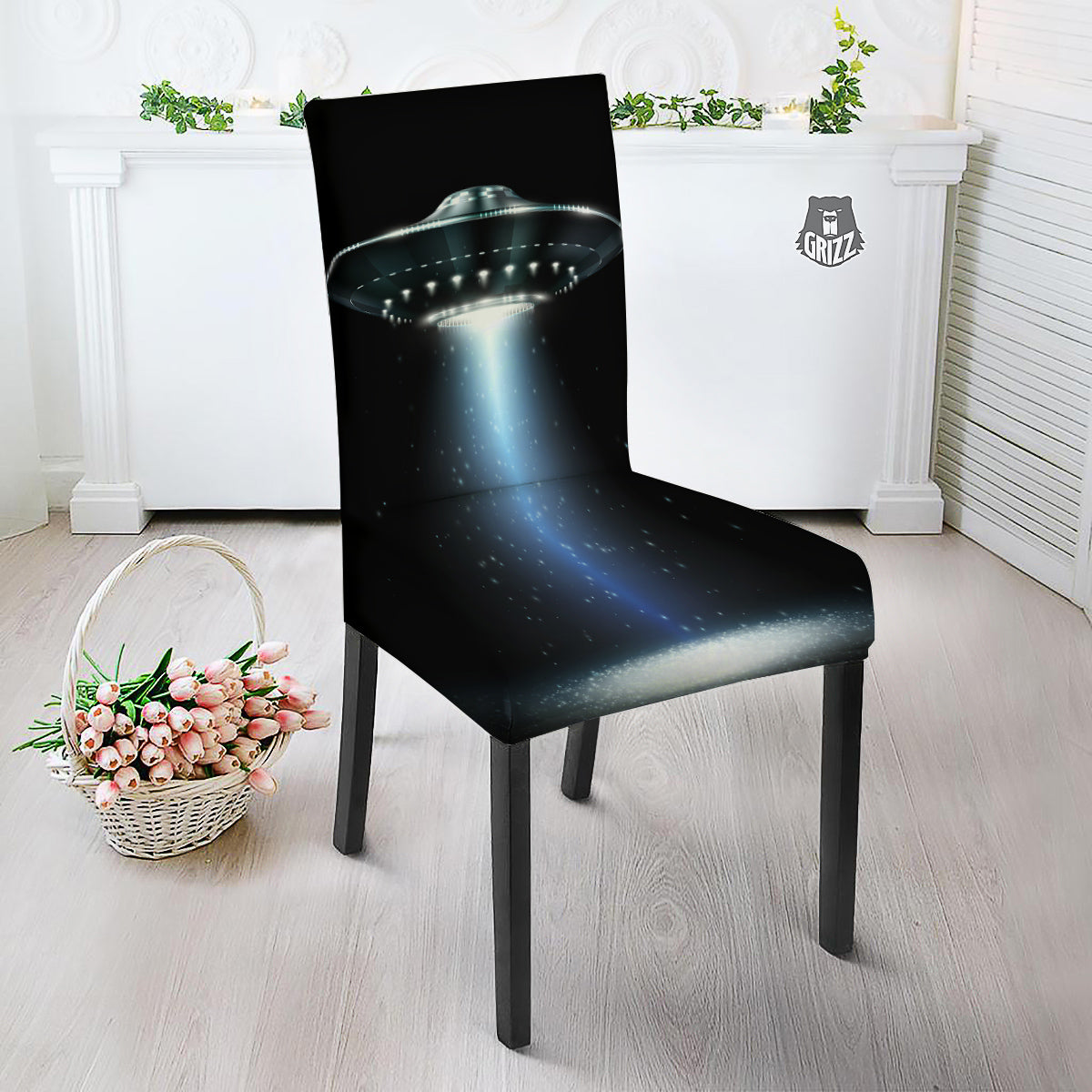 UFO Night Dark Print Dining Chair Slipcover-grizzshop