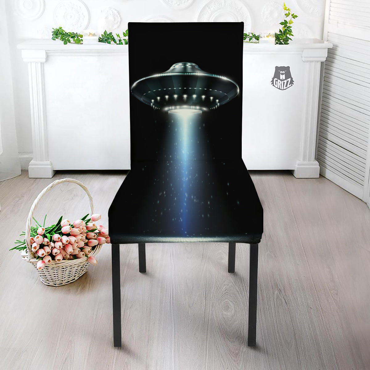 UFO Night Dark Print Dining Chair Slipcover-grizzshop