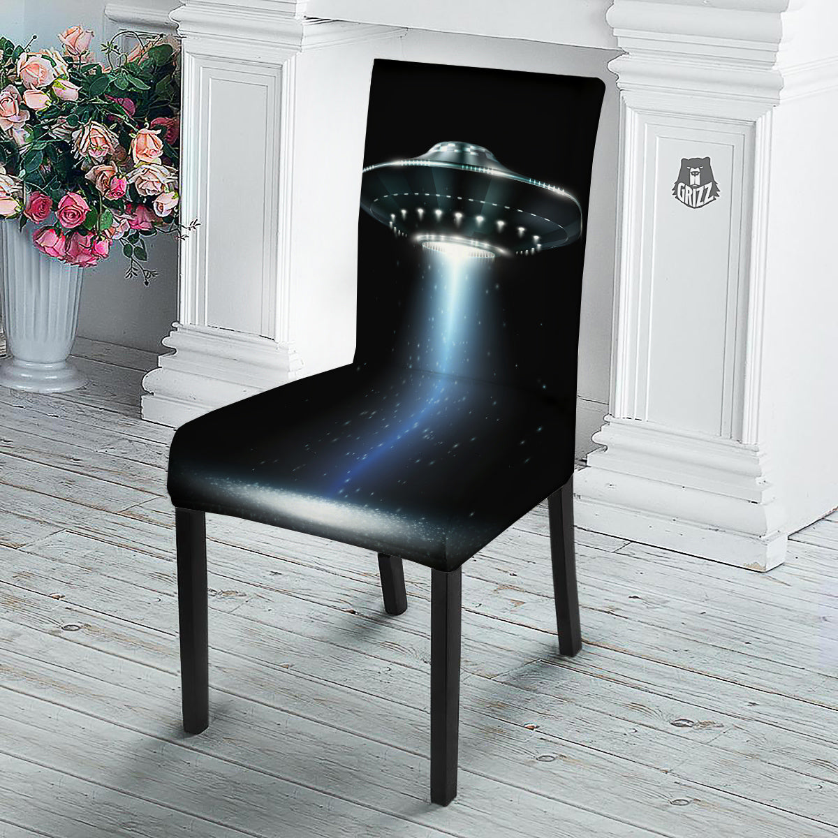 UFO Night Dark Print Dining Chair Slipcover-grizzshop