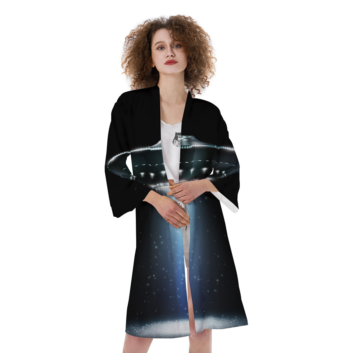 UFO Night Dark Print Kimono-grizzshop