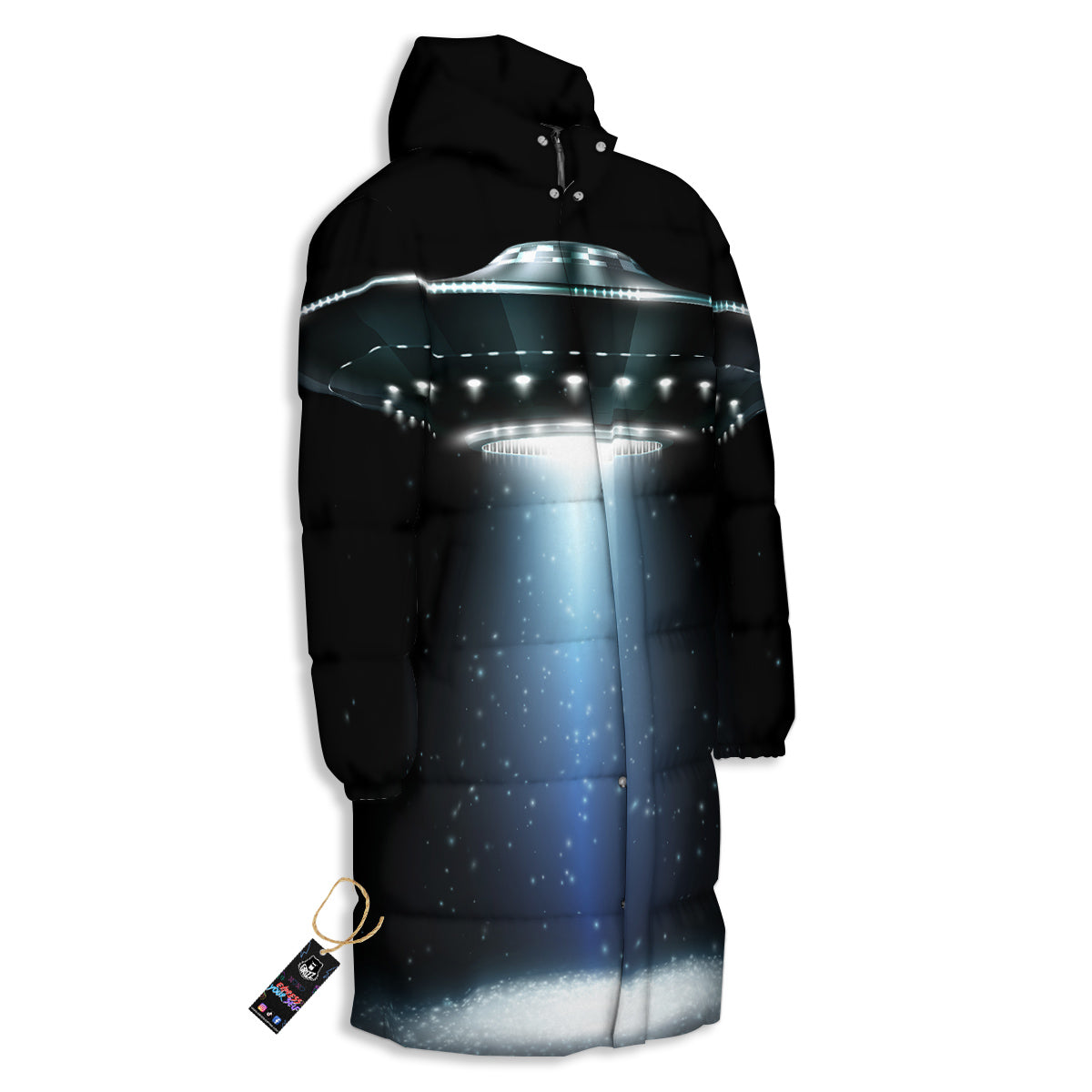 UFO Night Dark Print Long Down Jacket-grizzshop