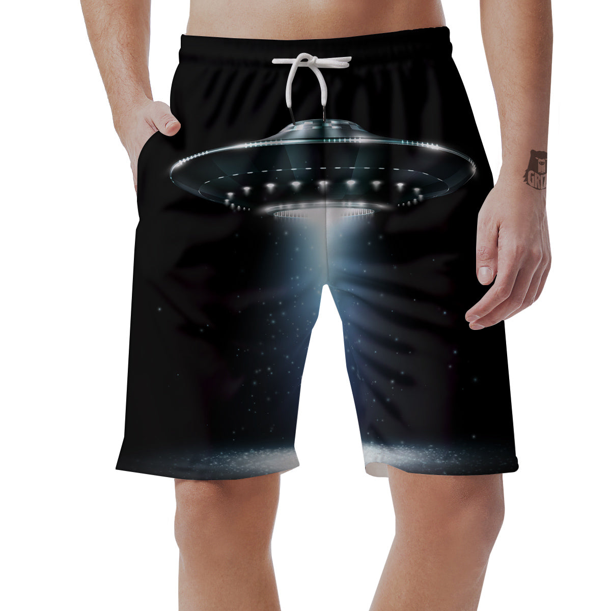 UFO Night Dark Print Men's Shorts-grizzshop