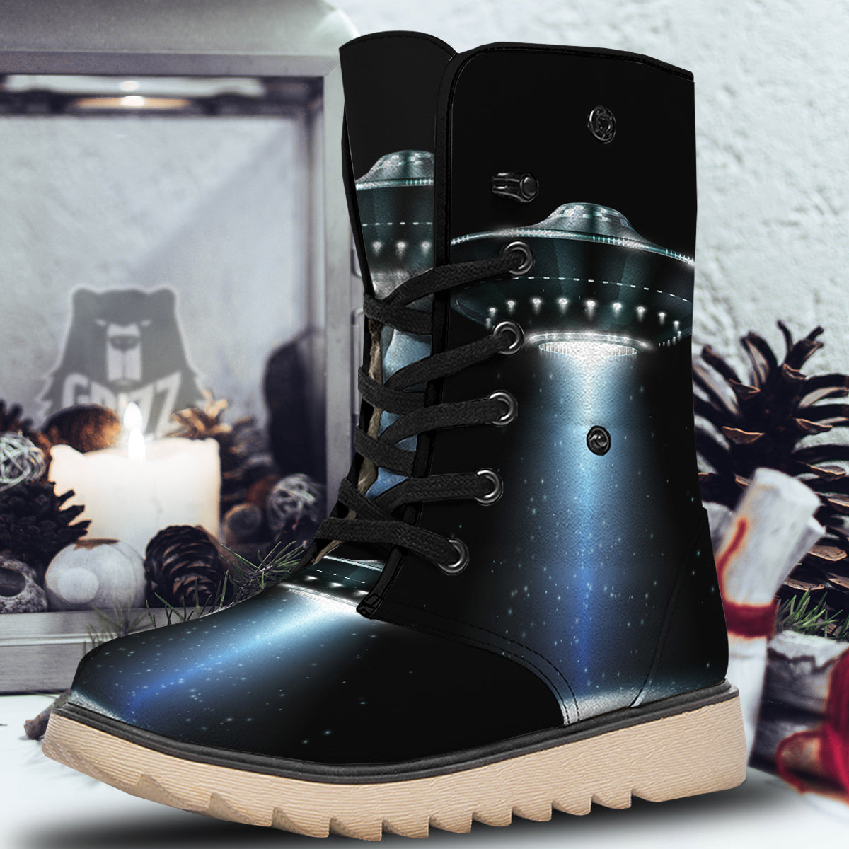 UFO Night Dark Print Snow Boots-grizzshop