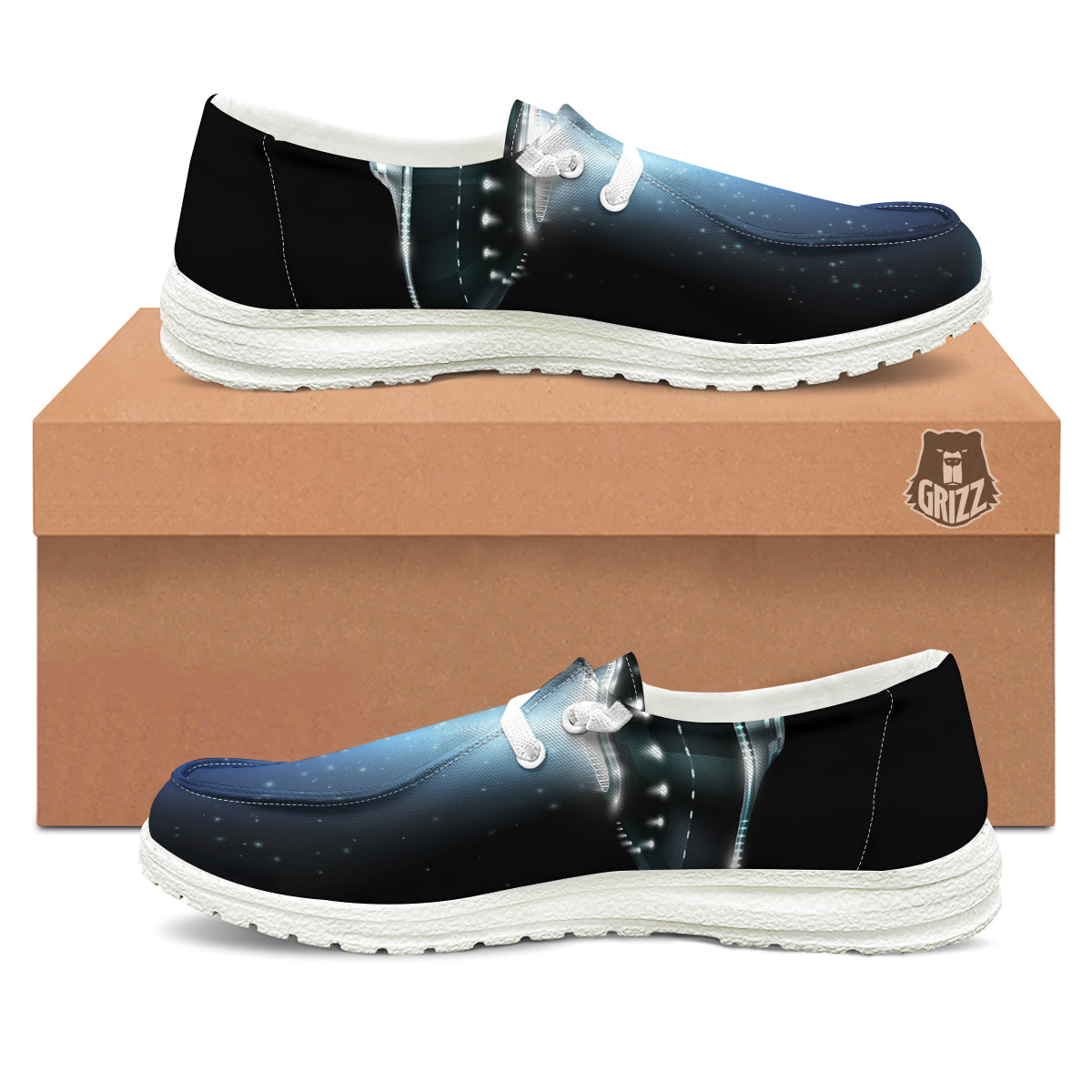 UFO Night Dark Print White Loafers-grizzshop