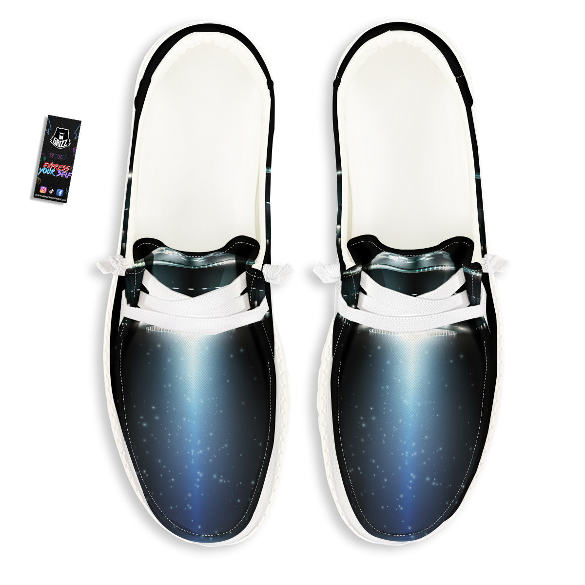 UFO Night Dark Print White Loafers-grizzshop