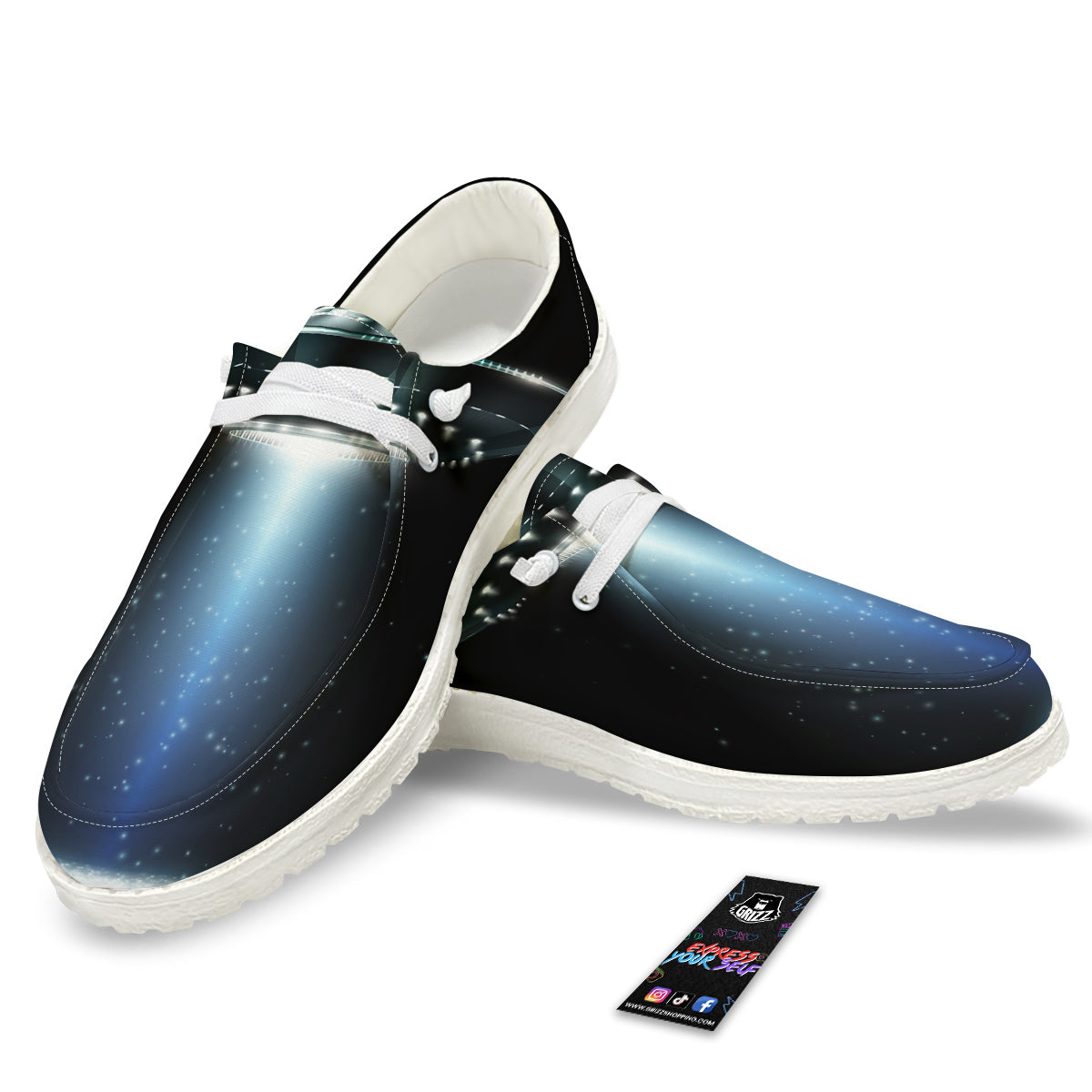UFO Night Dark Print White Loafers-grizzshop