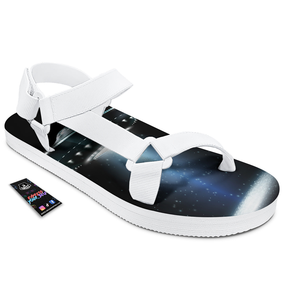 UFO Night Dark Print White Open Toe Sandals-grizzshop