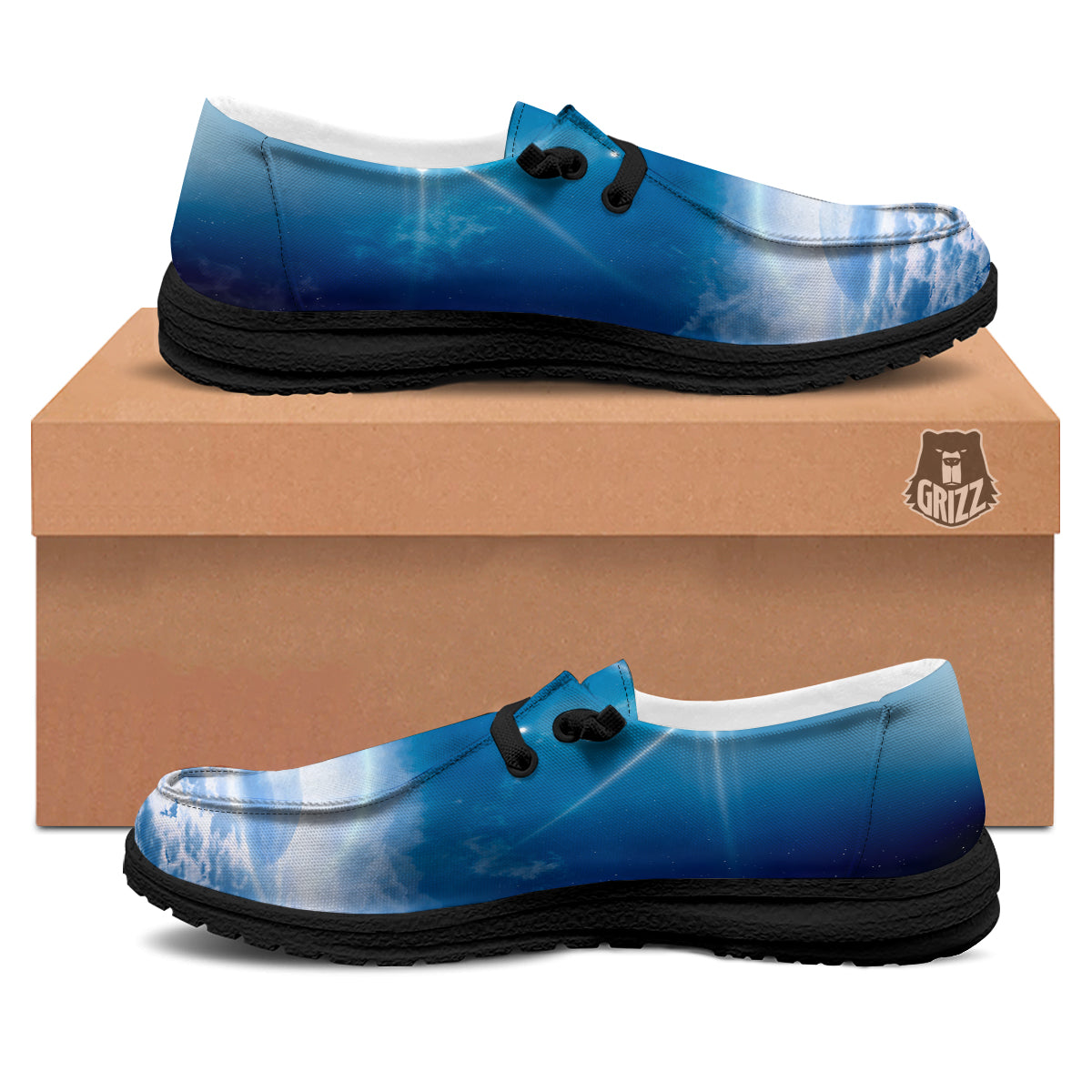 UFO On Planet Earth Print Black Loafers-grizzshop
