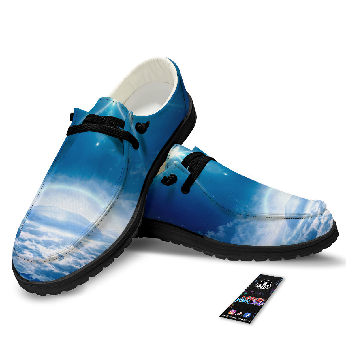 UFO On Planet Earth Print Black Loafers-grizzshop
