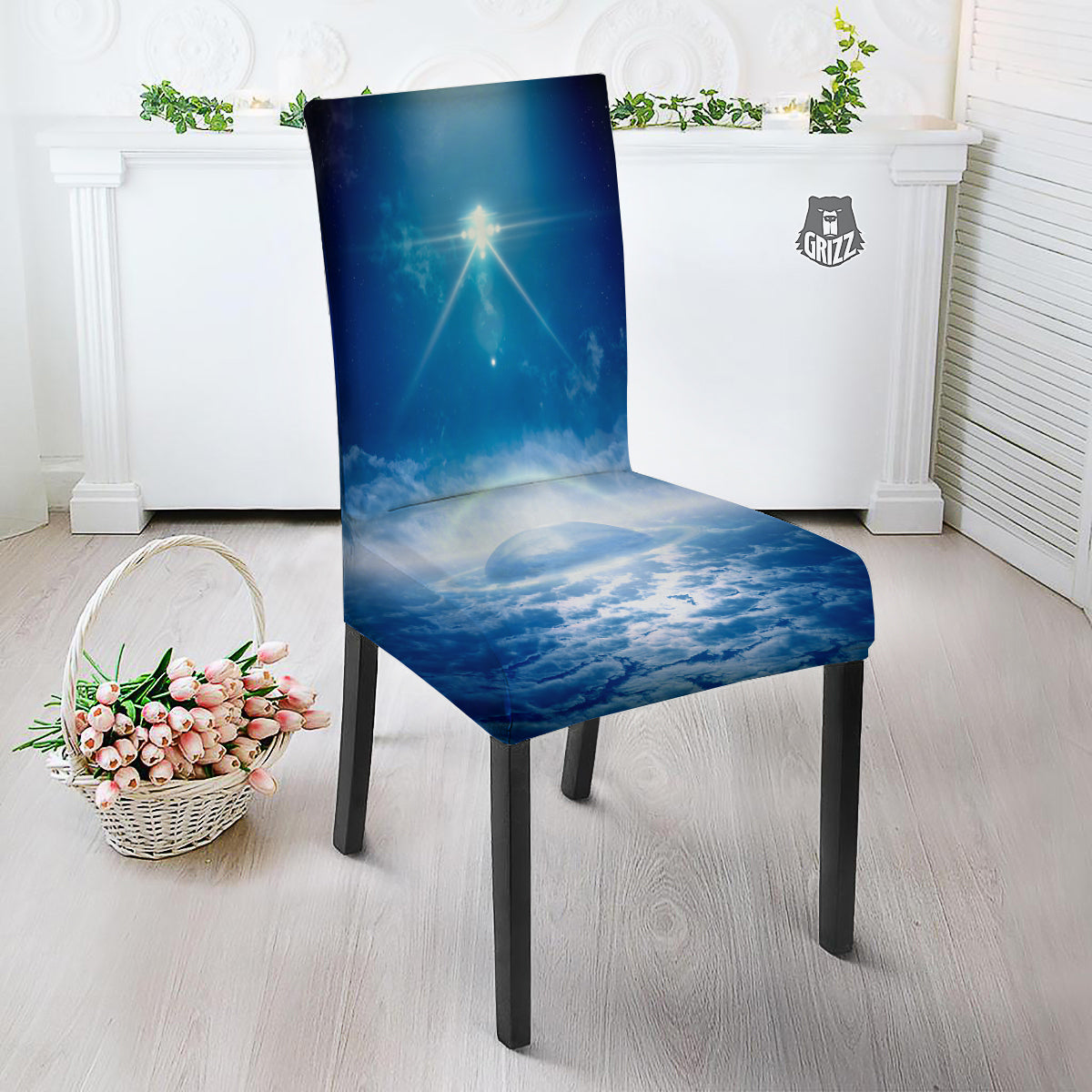 UFO On Planet Earth Print Dining Chair Slipcover-grizzshop