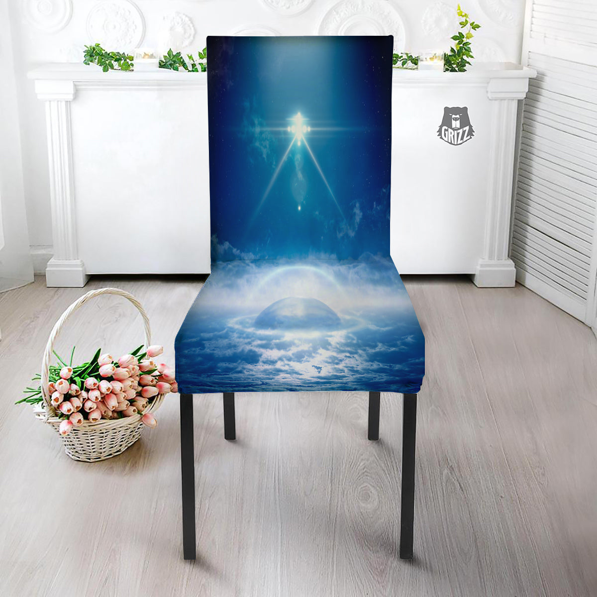 UFO On Planet Earth Print Dining Chair Slipcover-grizzshop