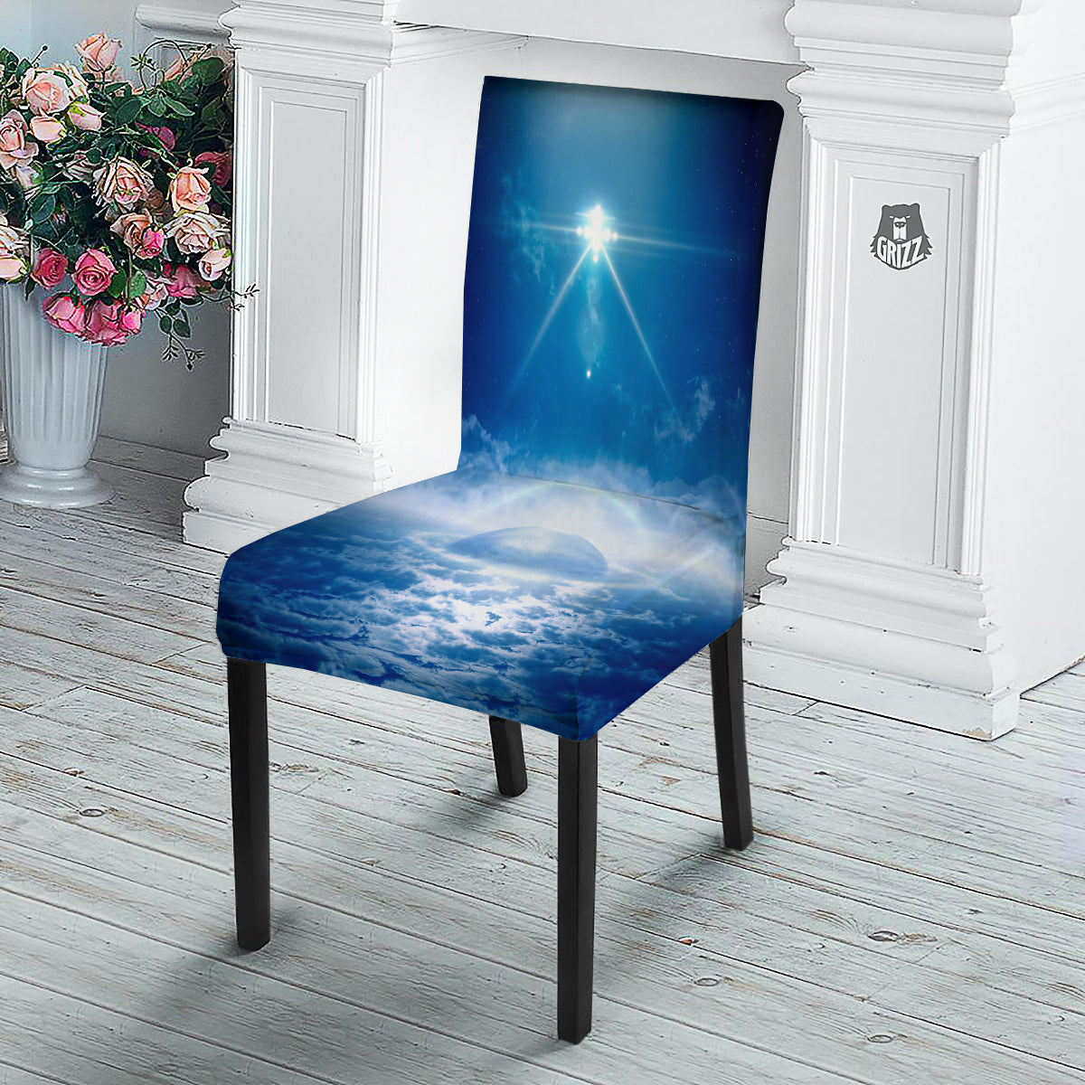 UFO On Planet Earth Print Dining Chair Slipcover-grizzshop