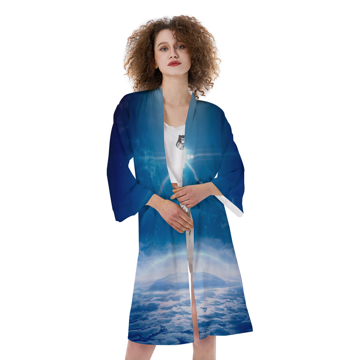 UFO On Planet Earth Print Kimono-grizzshop