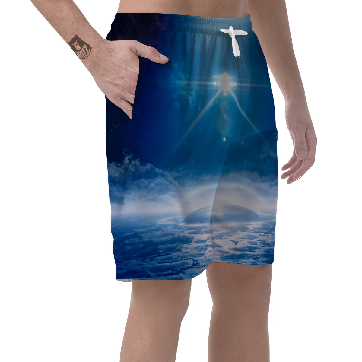 UFO On Planet Earth Print Men's Shorts-grizzshop