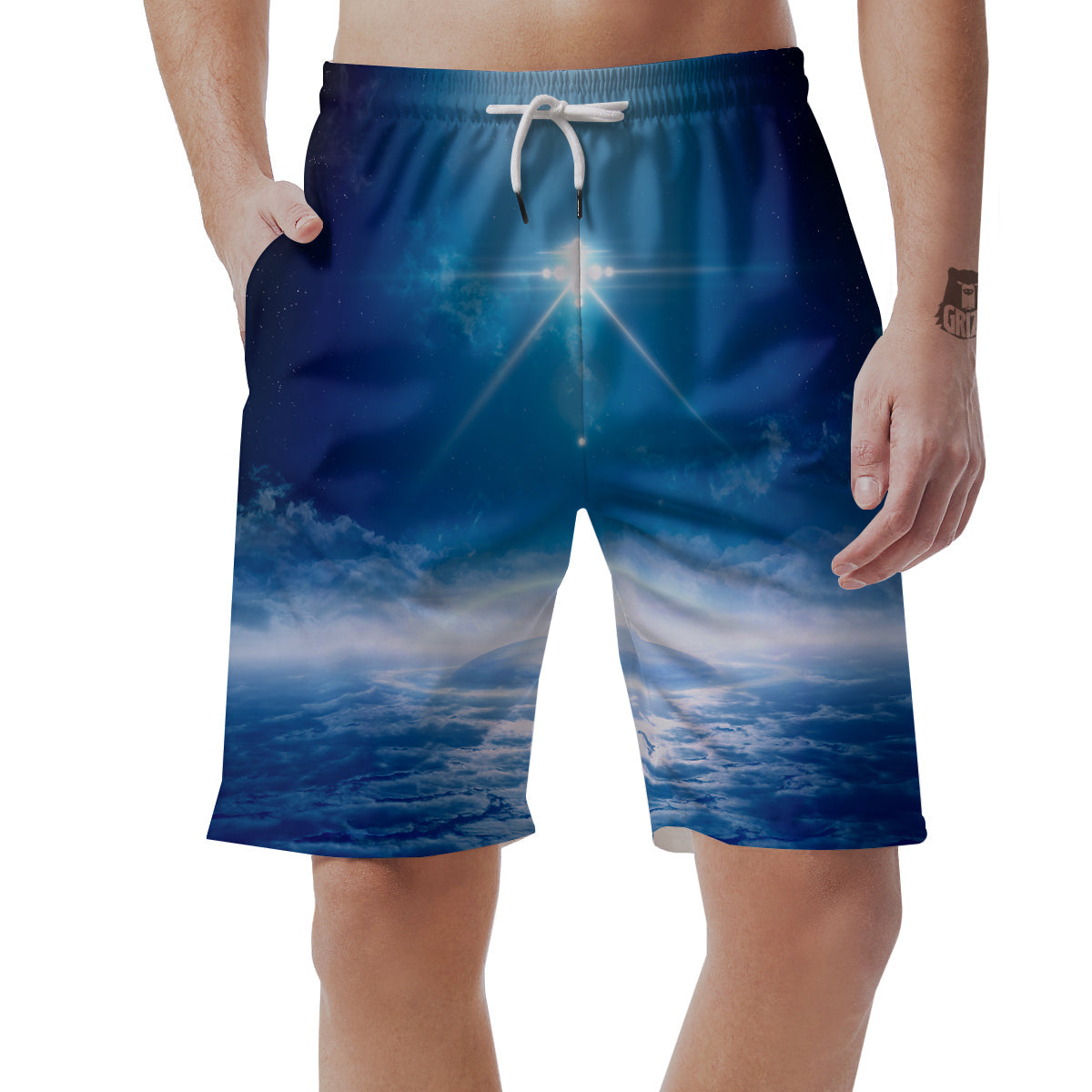 UFO On Planet Earth Print Men's Shorts-grizzshop