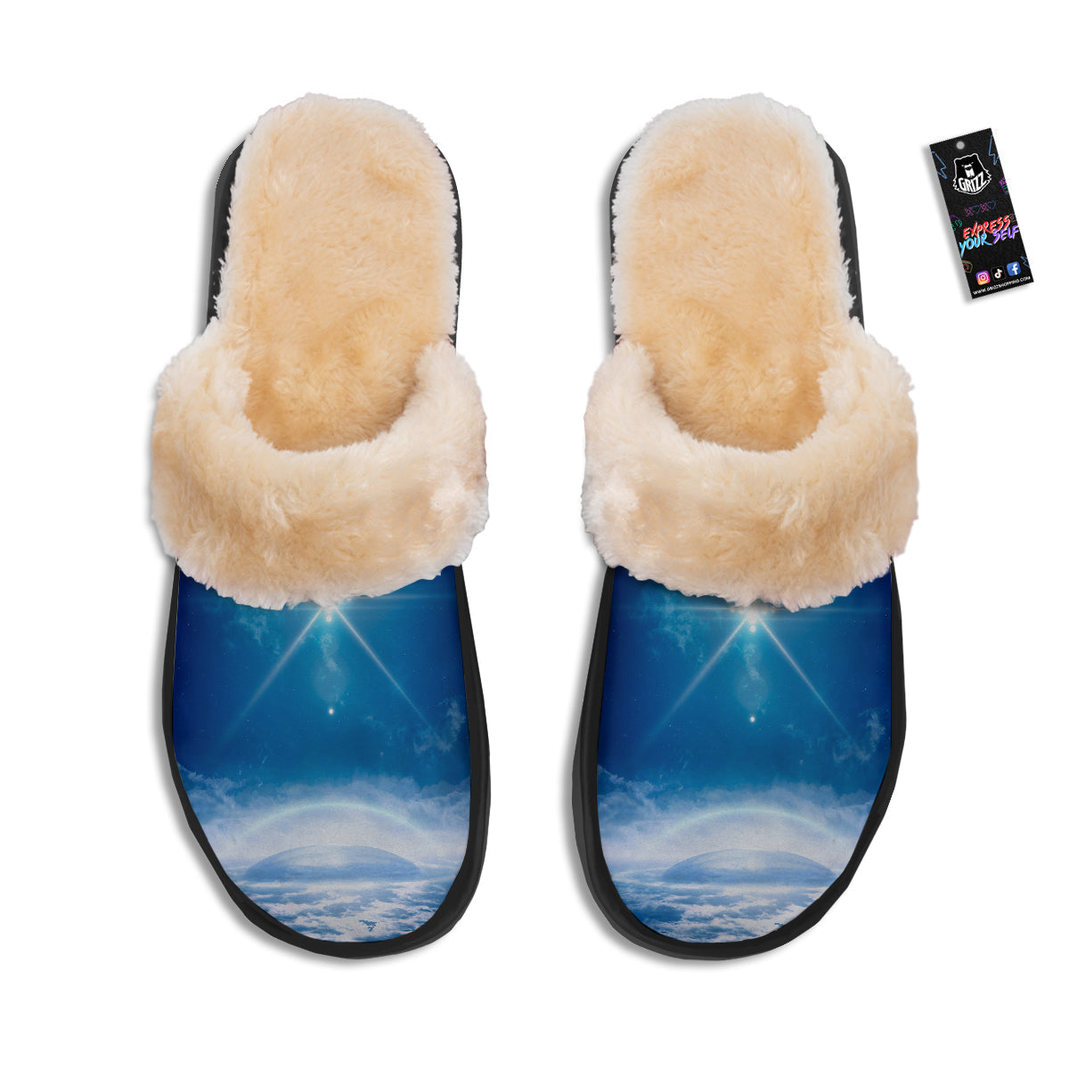 UFO On Planet Earth Print Slippers-grizzshop