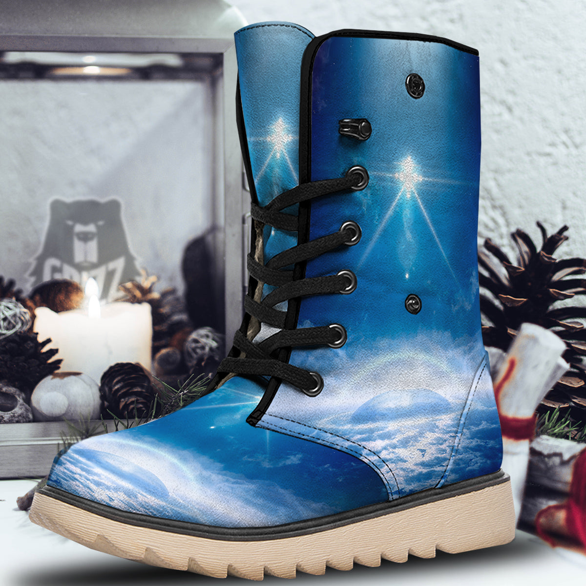 UFO On Planet Earth Print Snow Boots-grizzshop