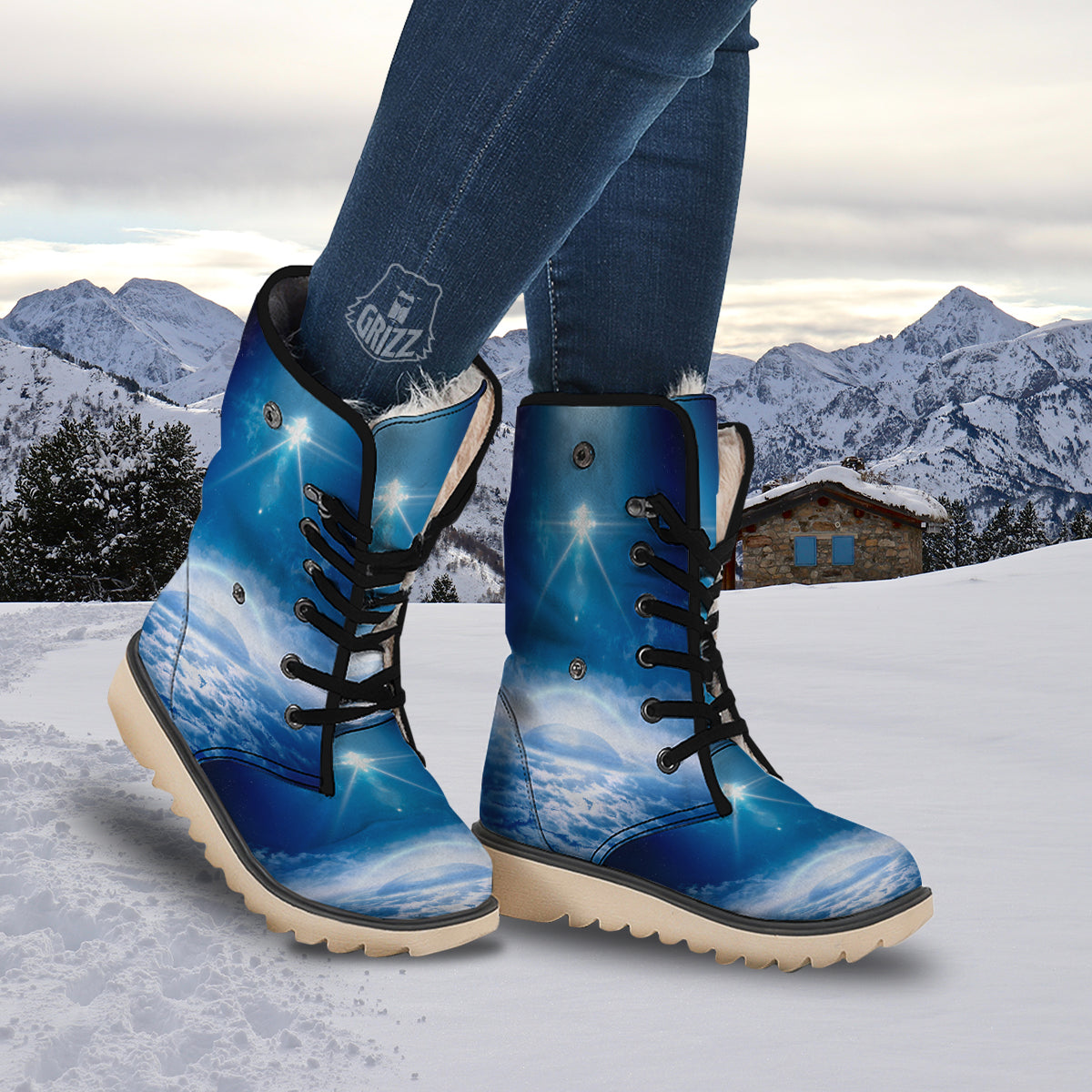 UFO On Planet Earth Print Snow Boots-grizzshop