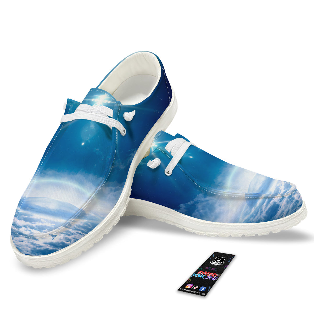 UFO On Planet Earth Print White Loafers-grizzshop