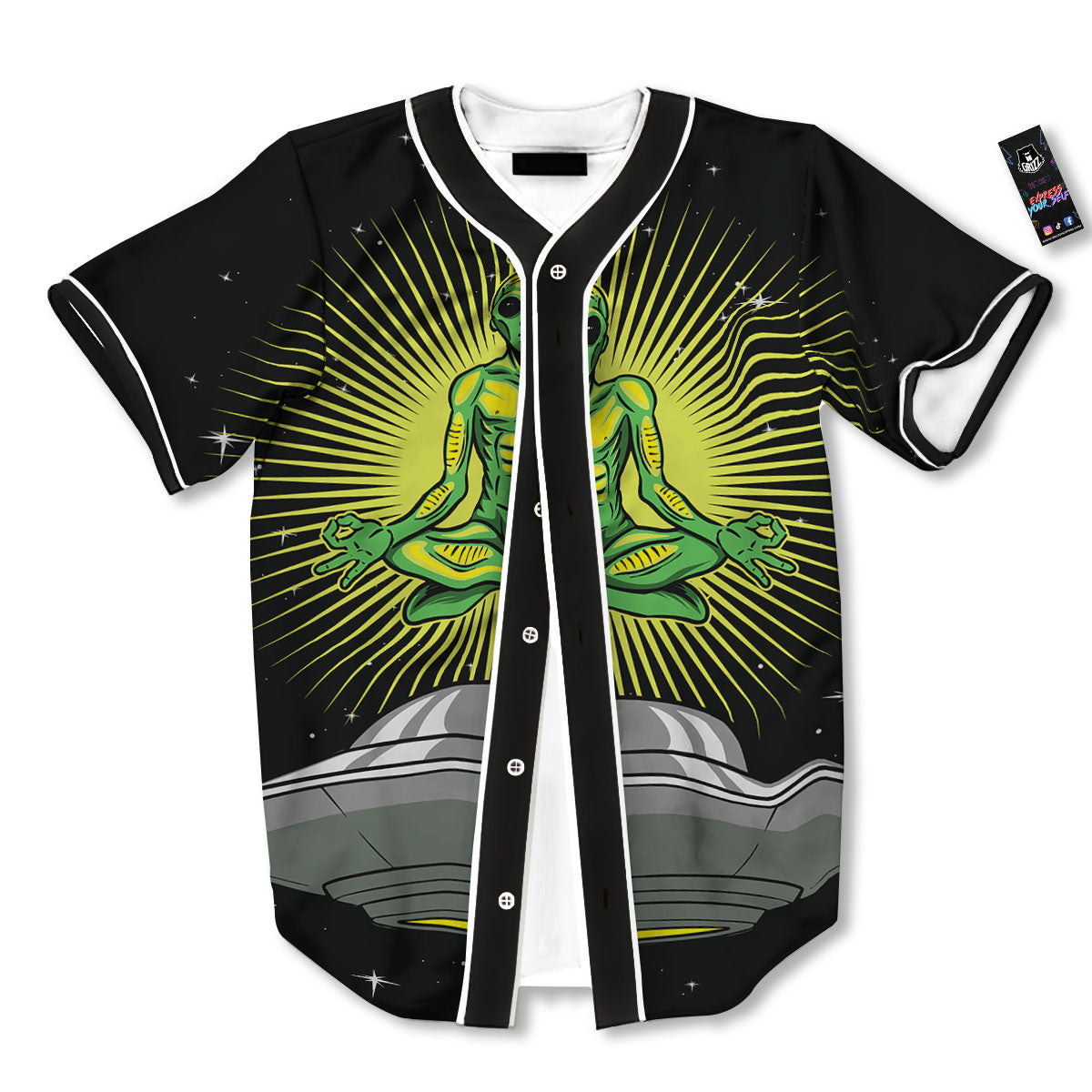 UFO Space Green Alien Print Baseball Jersey-grizzshop