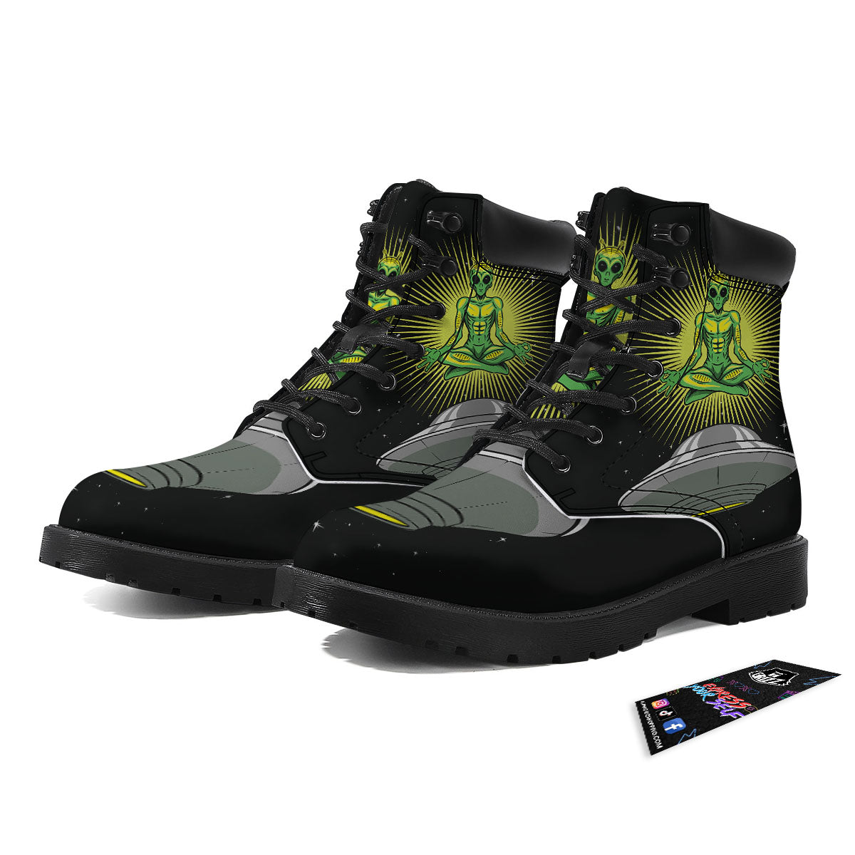 UFO Space Green Alien Print Boots-grizzshop