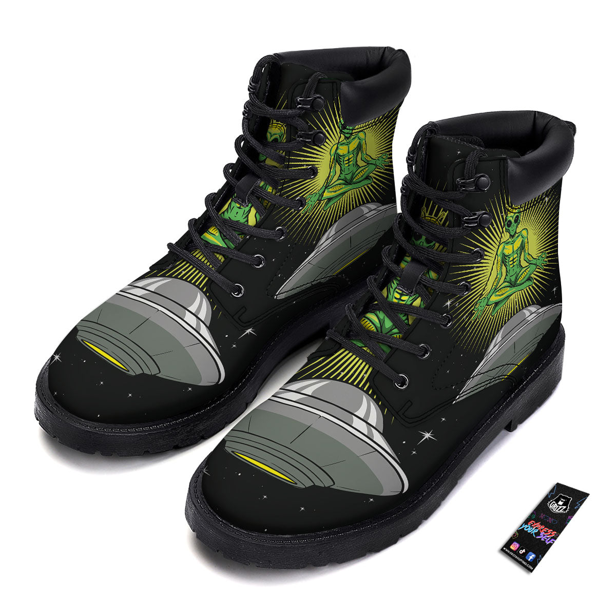 UFO Space Green Alien Print Boots-grizzshop