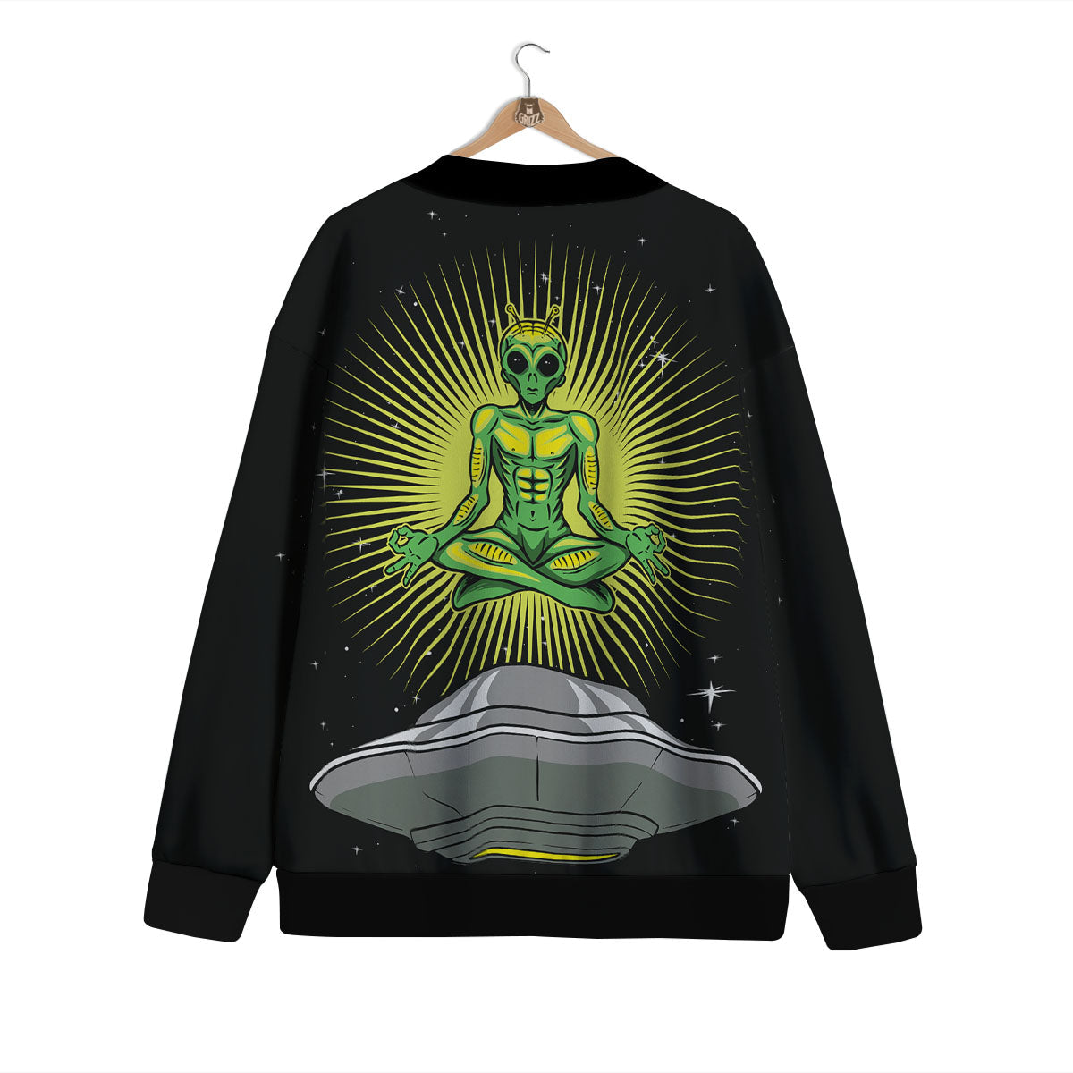 UFO Space Green Alien Print Cardigan-grizzshop