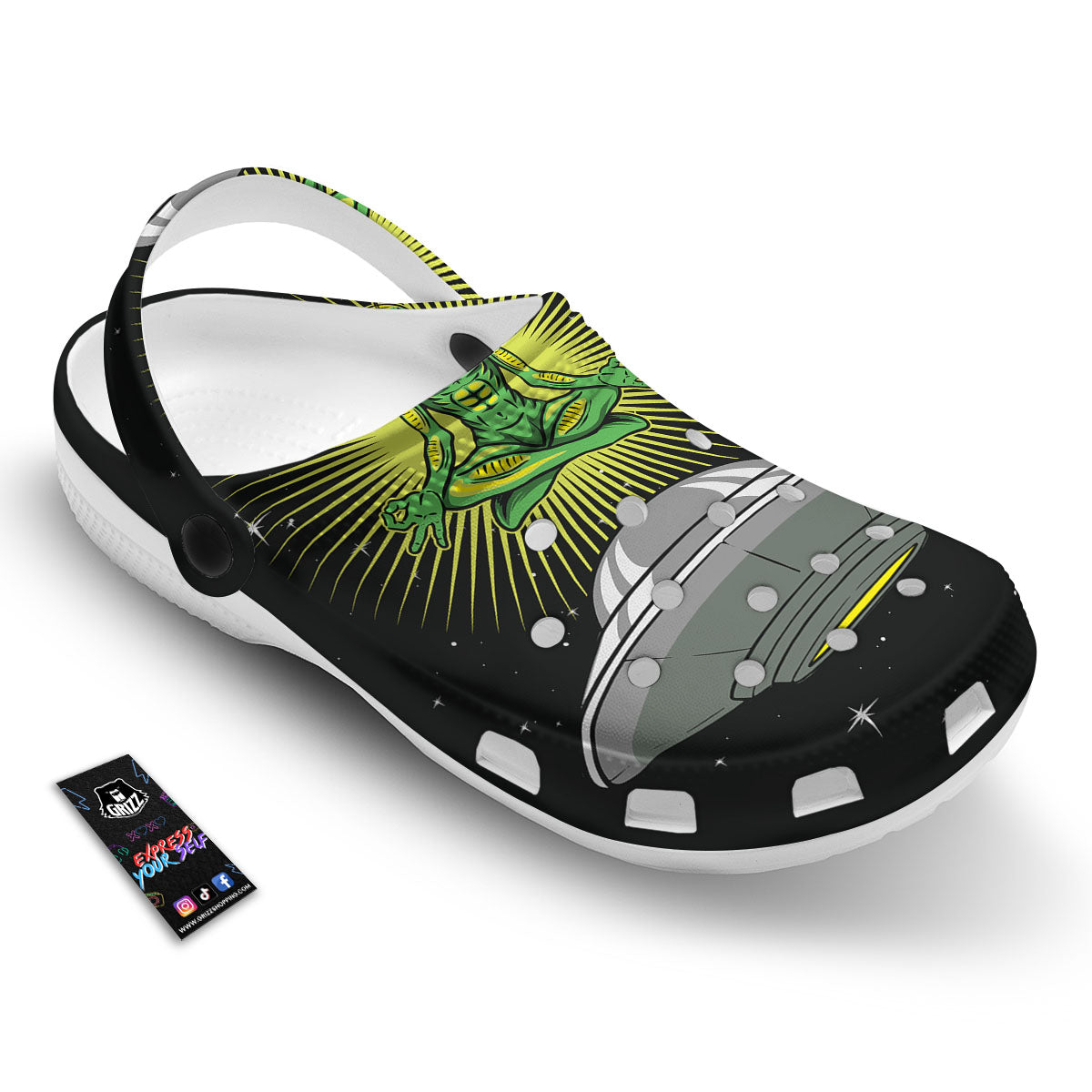 UFO Space Green Alien Print Clog-grizzshop