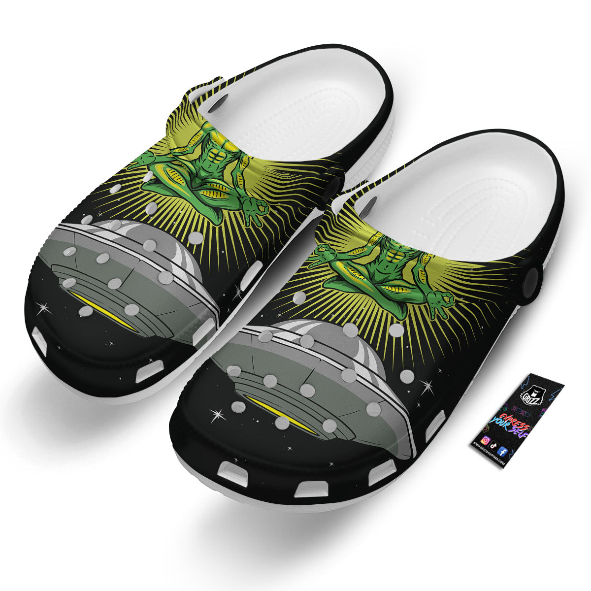 UFO Space Green Alien Print Clog-grizzshop