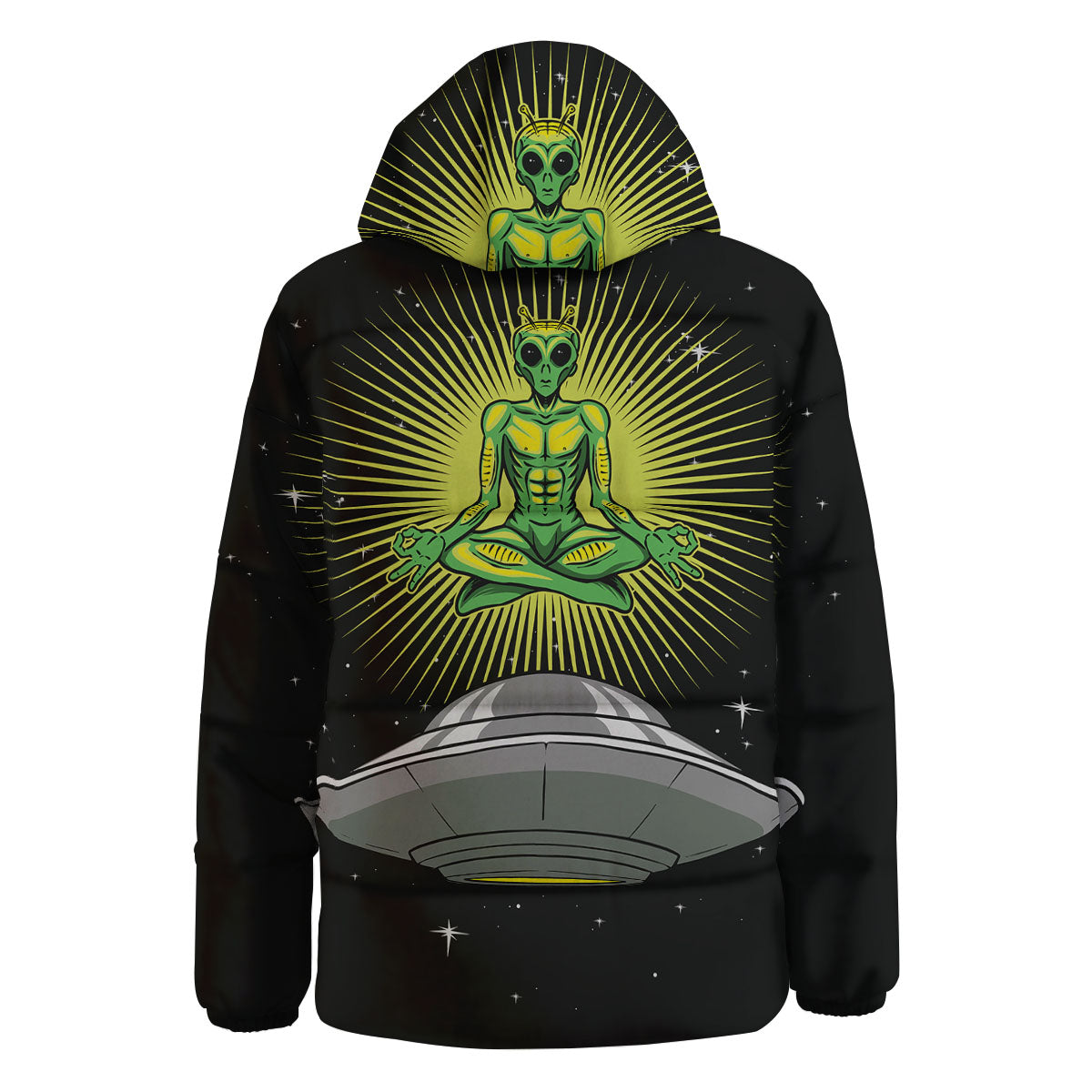 UFO Space Green Alien Print Down Jacket-grizzshop