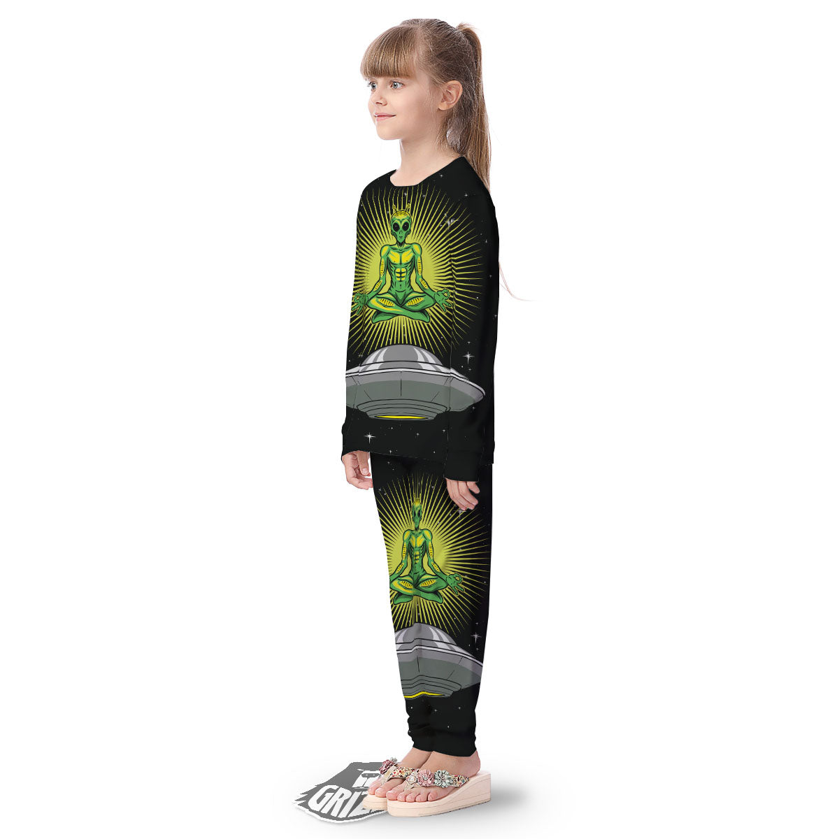 UFO Space Green Alien Print Kid's Pajamas-grizzshop