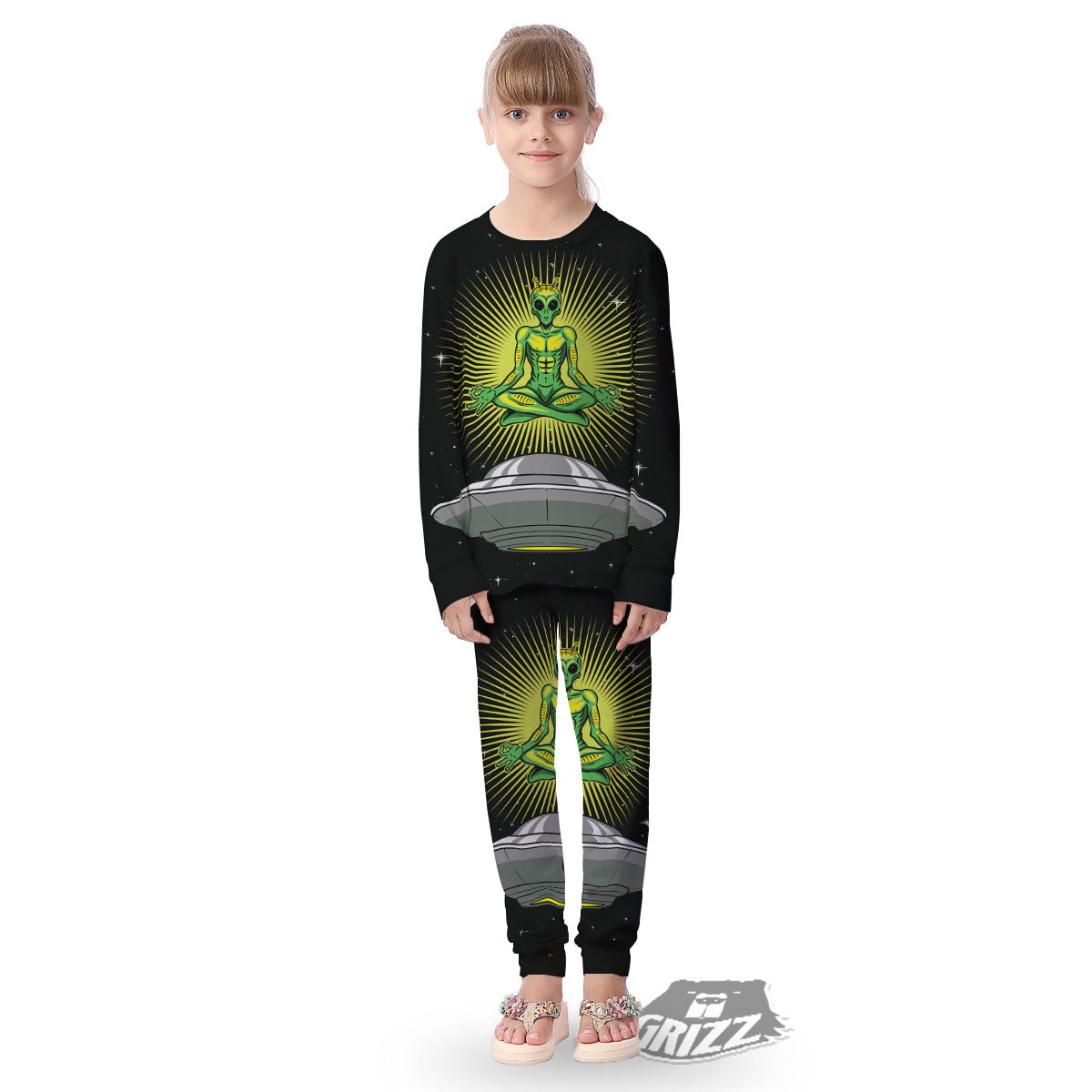 UFO Space Green Alien Print Kid's Pajamas-grizzshop
