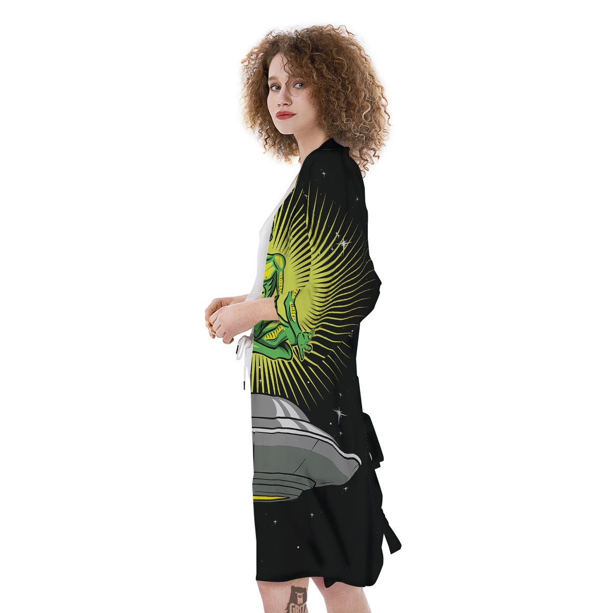 UFO Space Green Alien Print Kimono-grizzshop